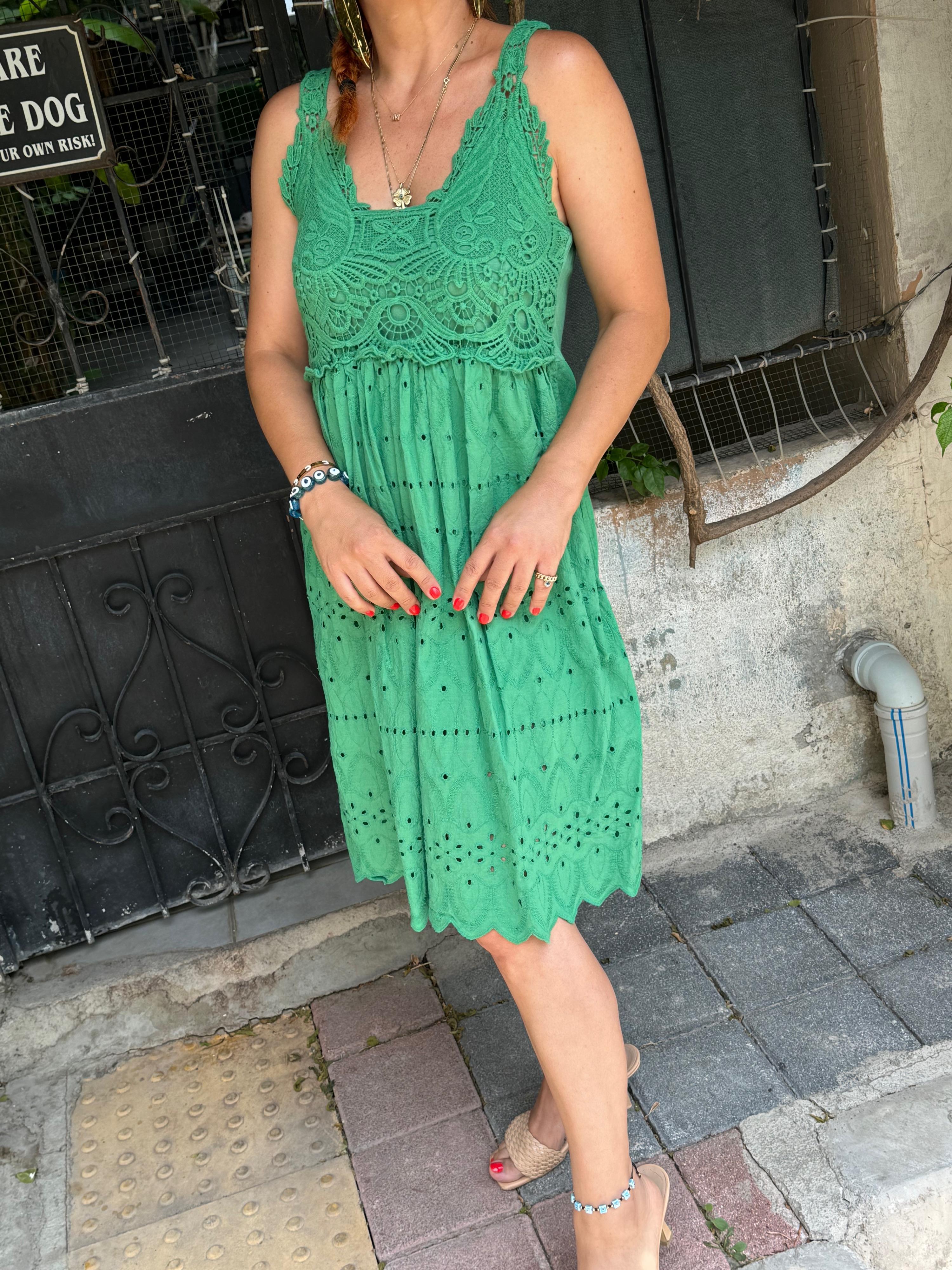 8020 PREMIUM  İTALYAN  TASARIM FİSTO ELBİSE 42 BEDENE KADAR UYUMLUDUR YEŞİL boyum 1.64