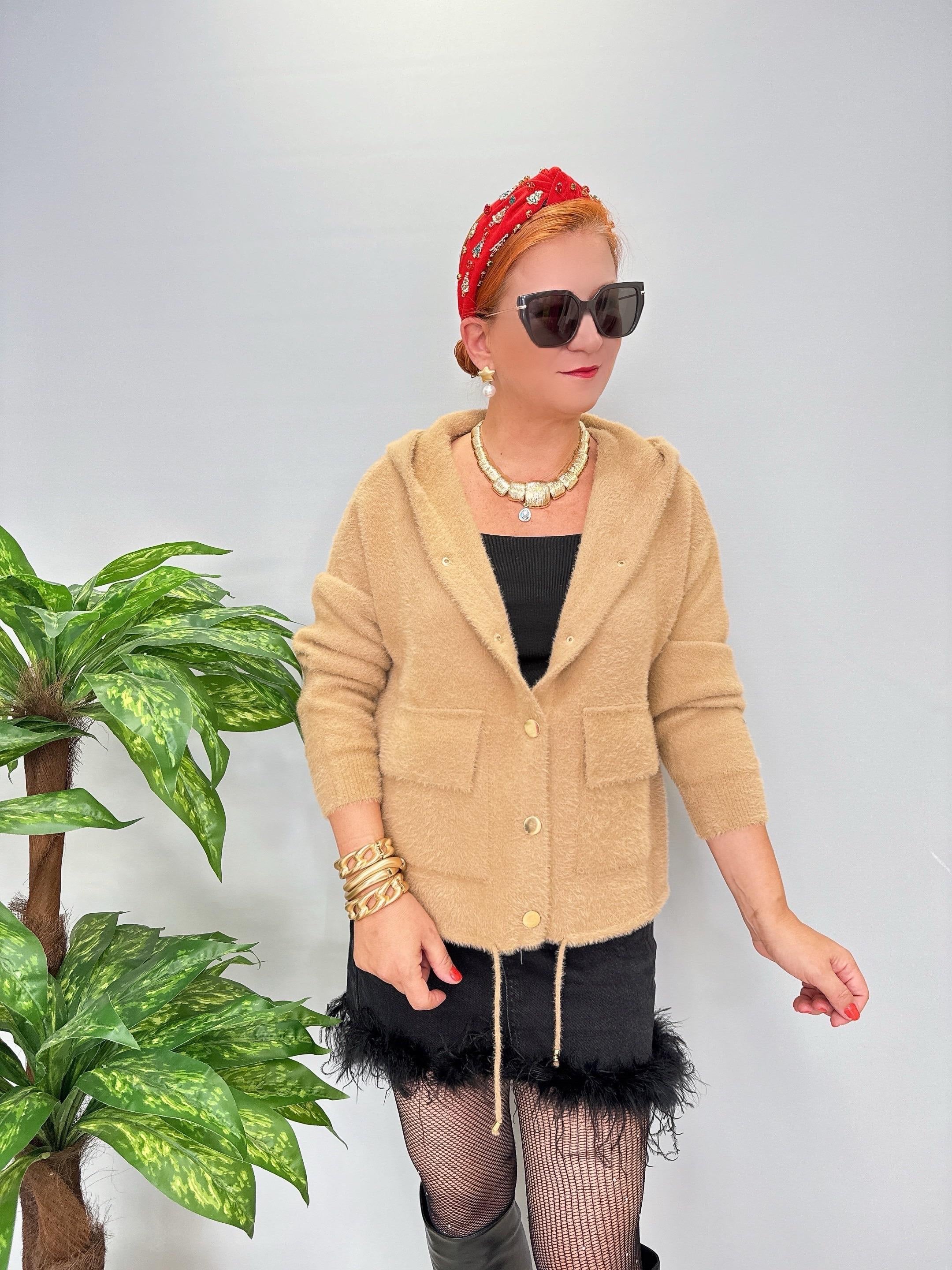 8058 Likralı Angora Hırka Camel