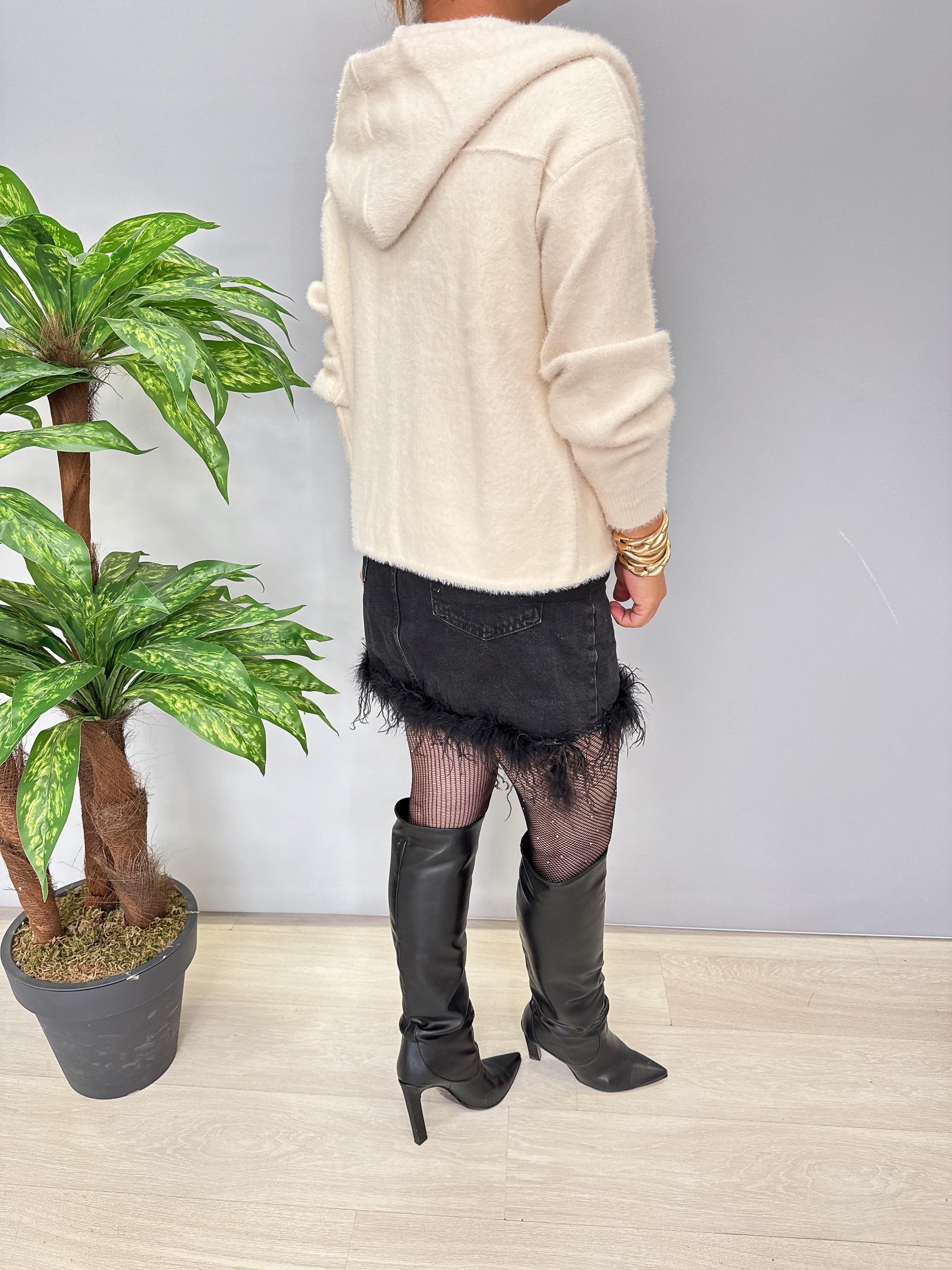 8058 Likralı Angora Hırka Krem