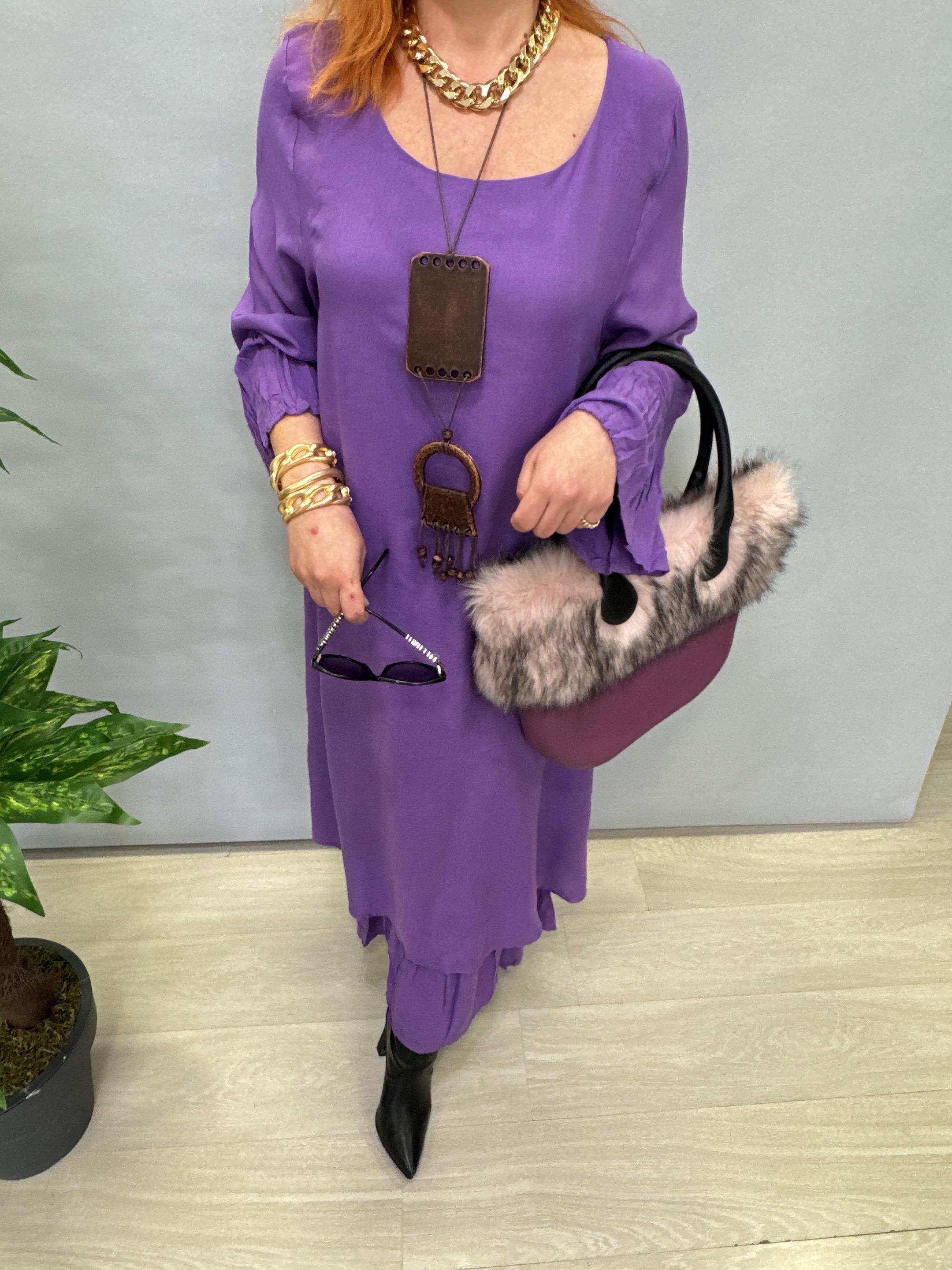 MNS 8081 PAMUKLU VİSKON ELBİSE MOR