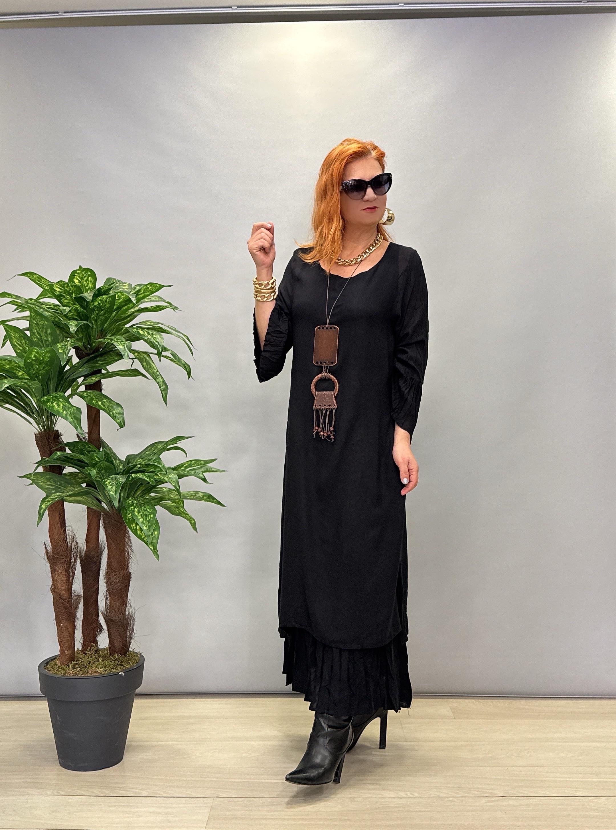 MNS 8081 PAMUKLU VİSKON ELBİSE SİYAH