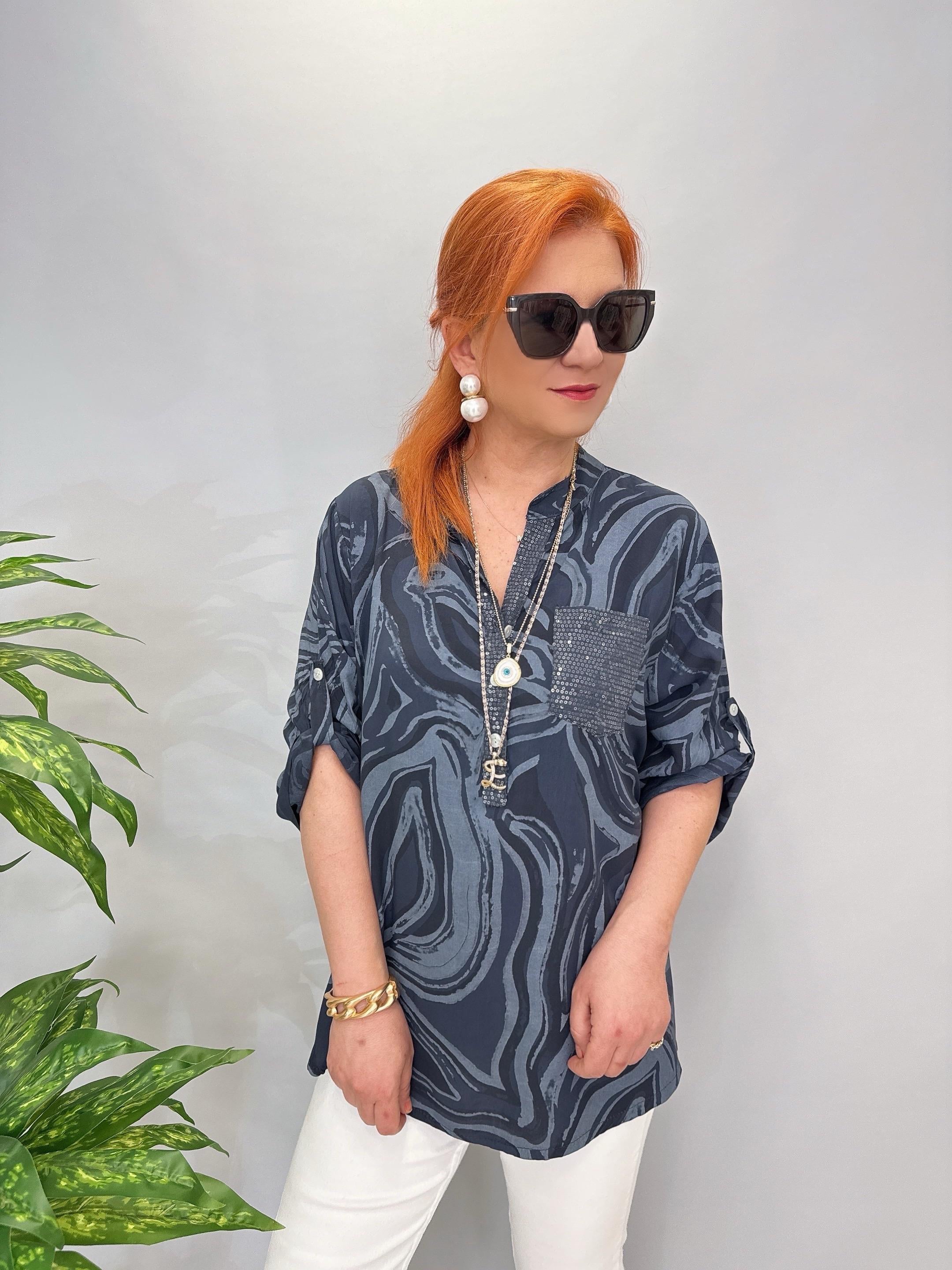 8085 İTALYAN PAMUKLU VİSKON BLUZ LACİVERT