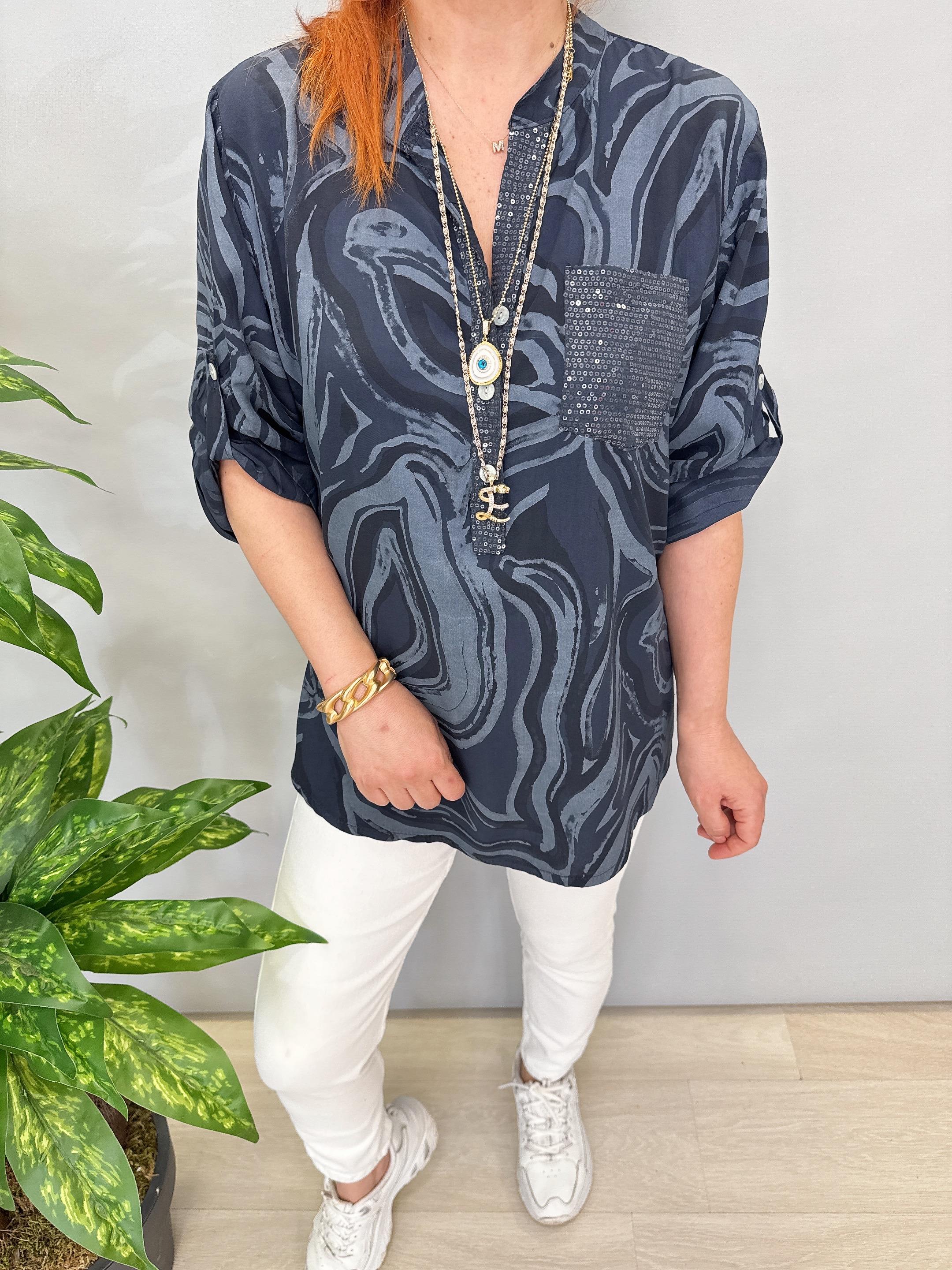 8085 İTALYAN PAMUKLU VİSKON BLUZ LACİVERT