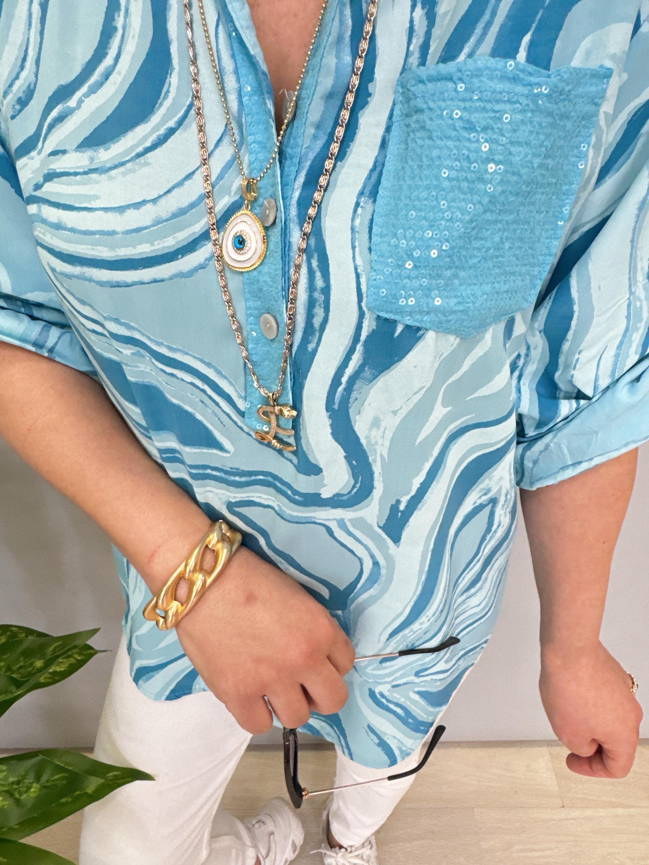 8085 İTALYAN PAMUKLU VİSKON BLUZ MAVİ