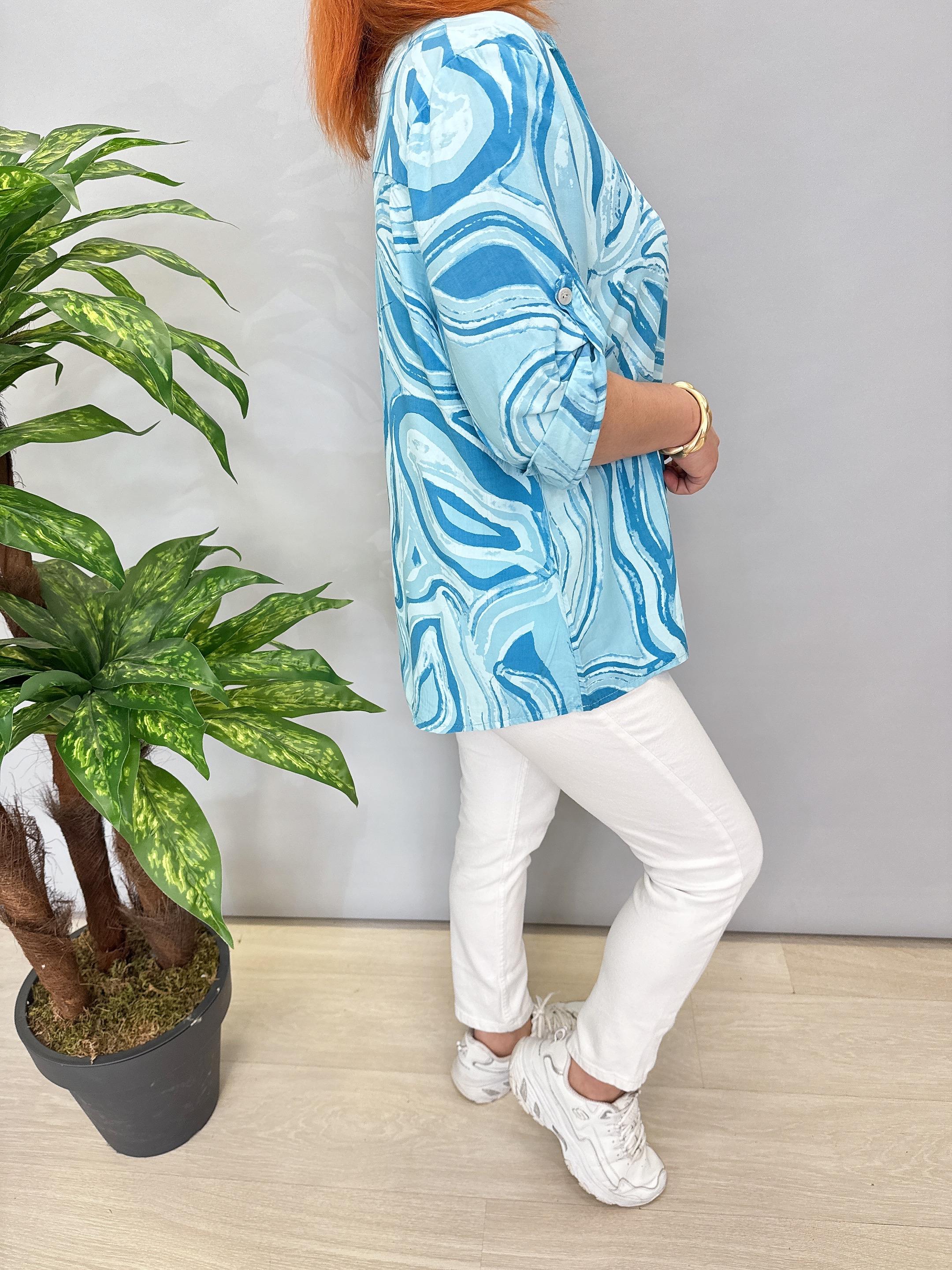 8085 İTALYAN PAMUKLU VİSKON BLUZ MAVİ