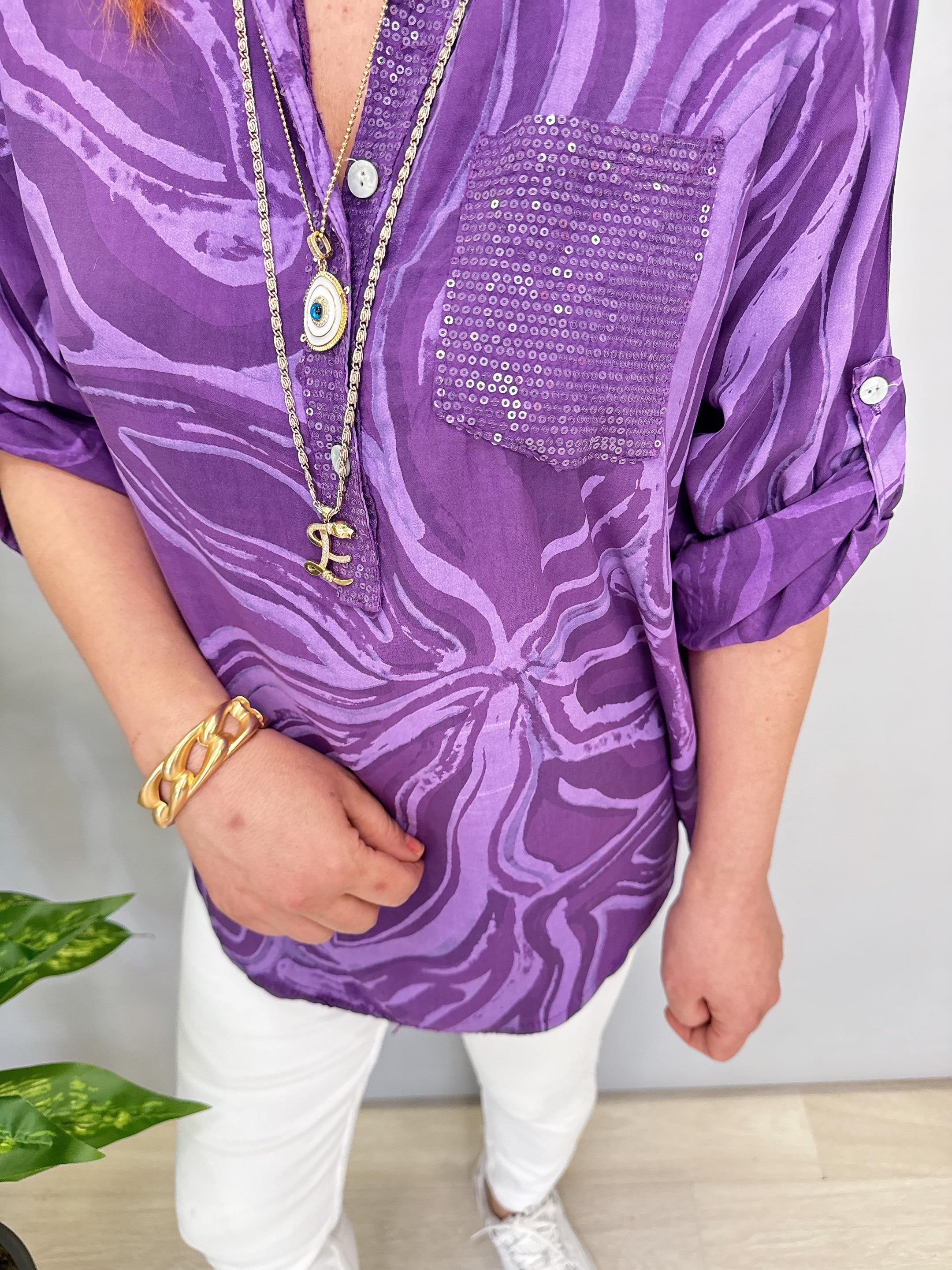 8085 İTALYAN PAMUKLU VİSKON BLUZ MOR