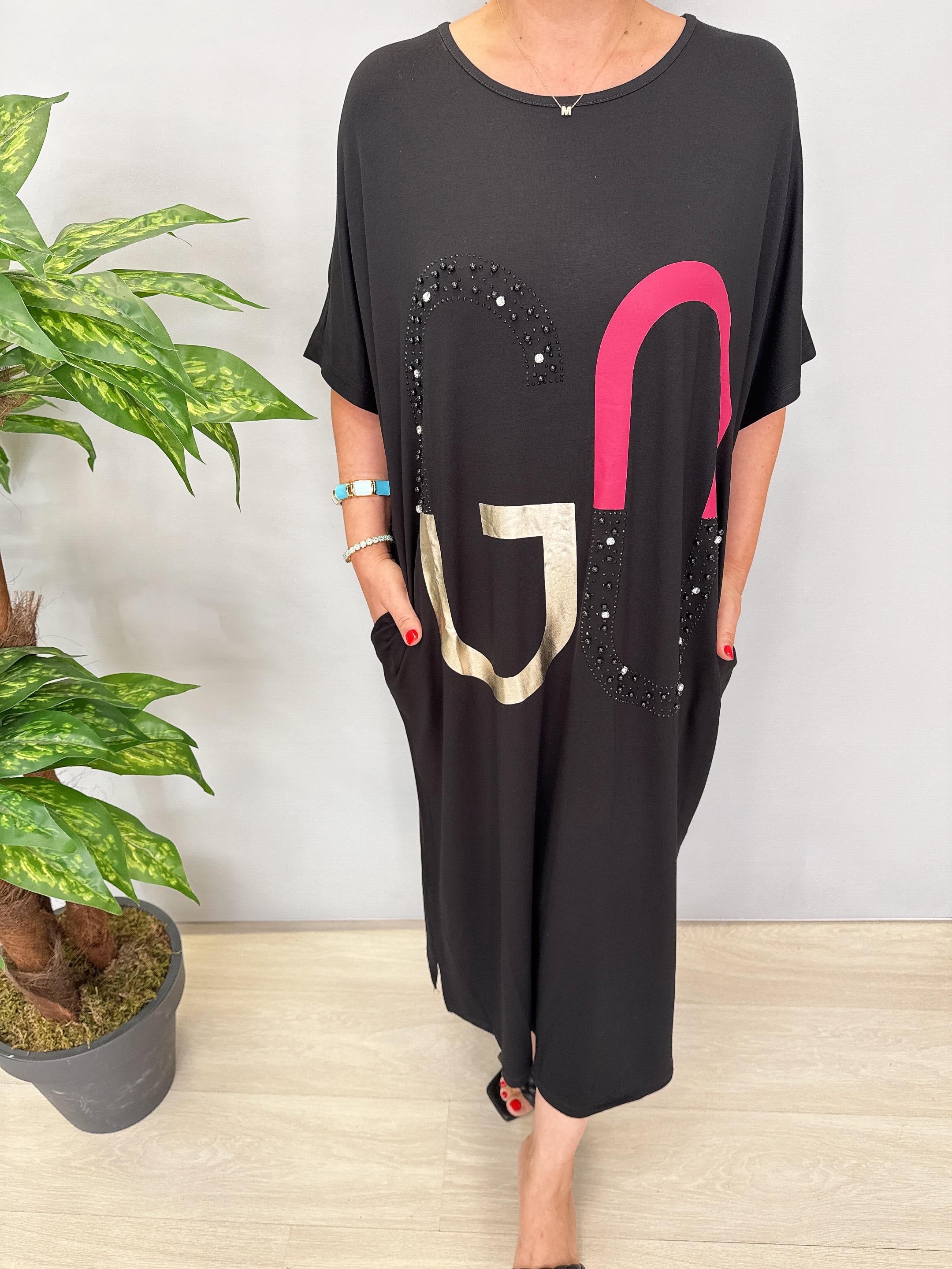 8451 Salaş Model elbise Siyah 