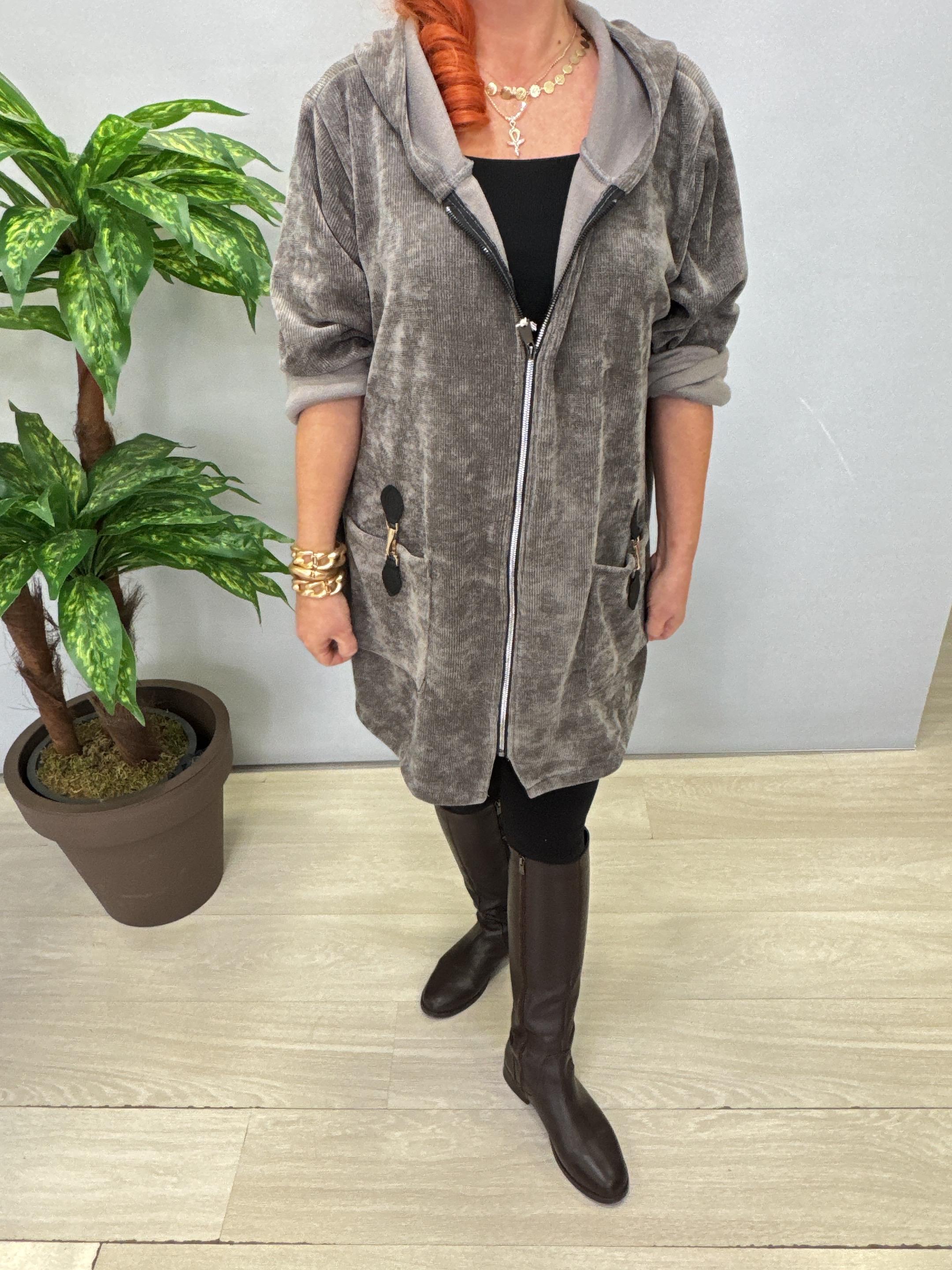 8668 Şönil Kadife Ceket Gri