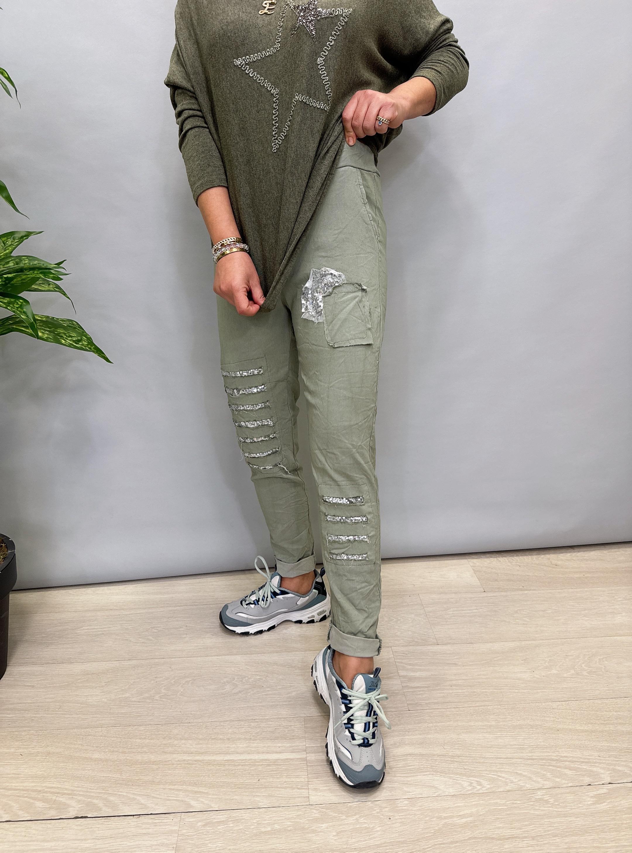 8715 İTALYAN PAYET PANTOLON YEŞİL 40-48 BEDEN ARASI UYGUNDUR