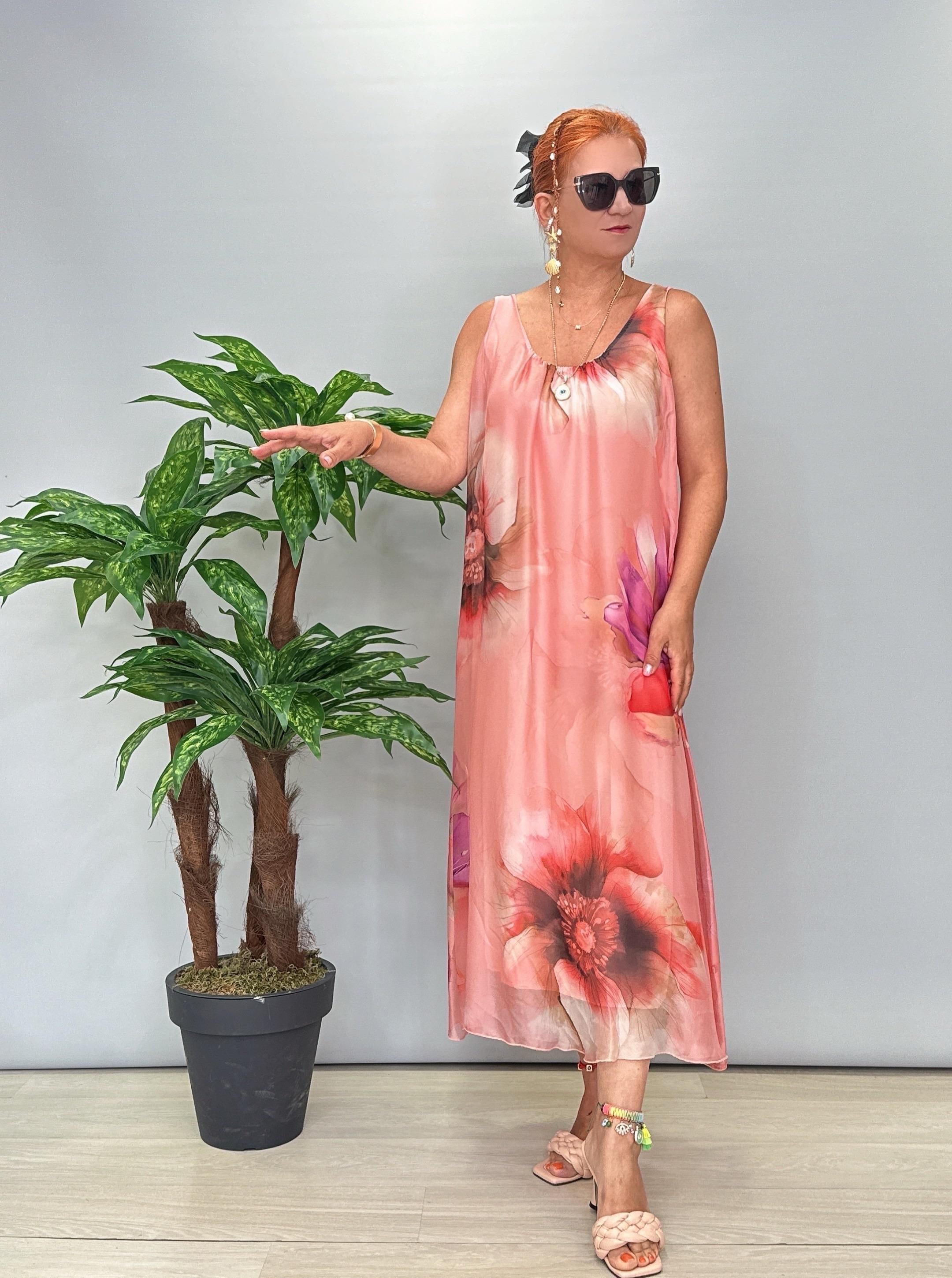 8822 Italyan İpek Elbise Pudra