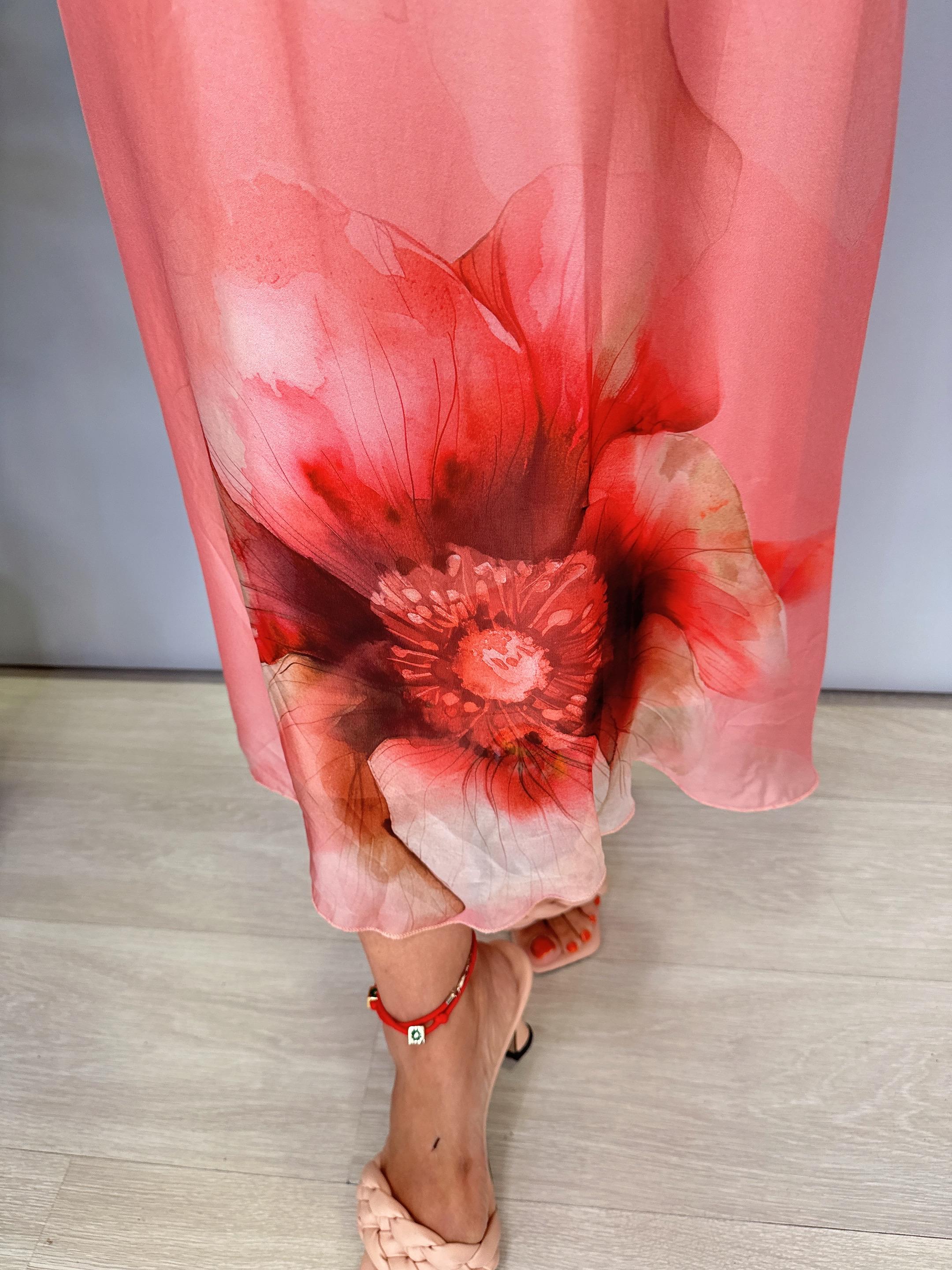 8822 Italyan İpek Elbise Pudra