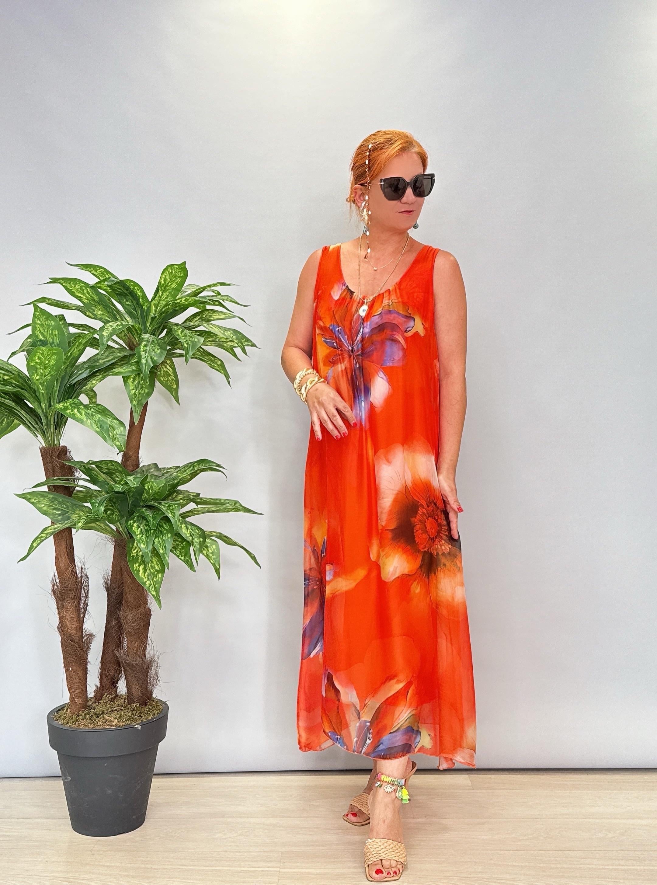 8822 Italyan İpek Elbise Turuncu