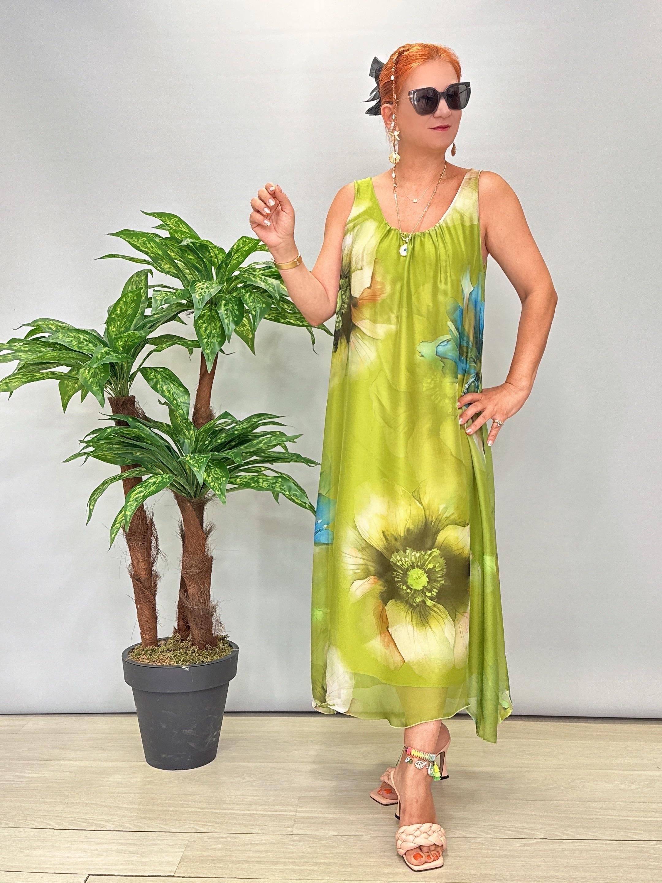 8822 Italyan İpek Elbise Yeşil