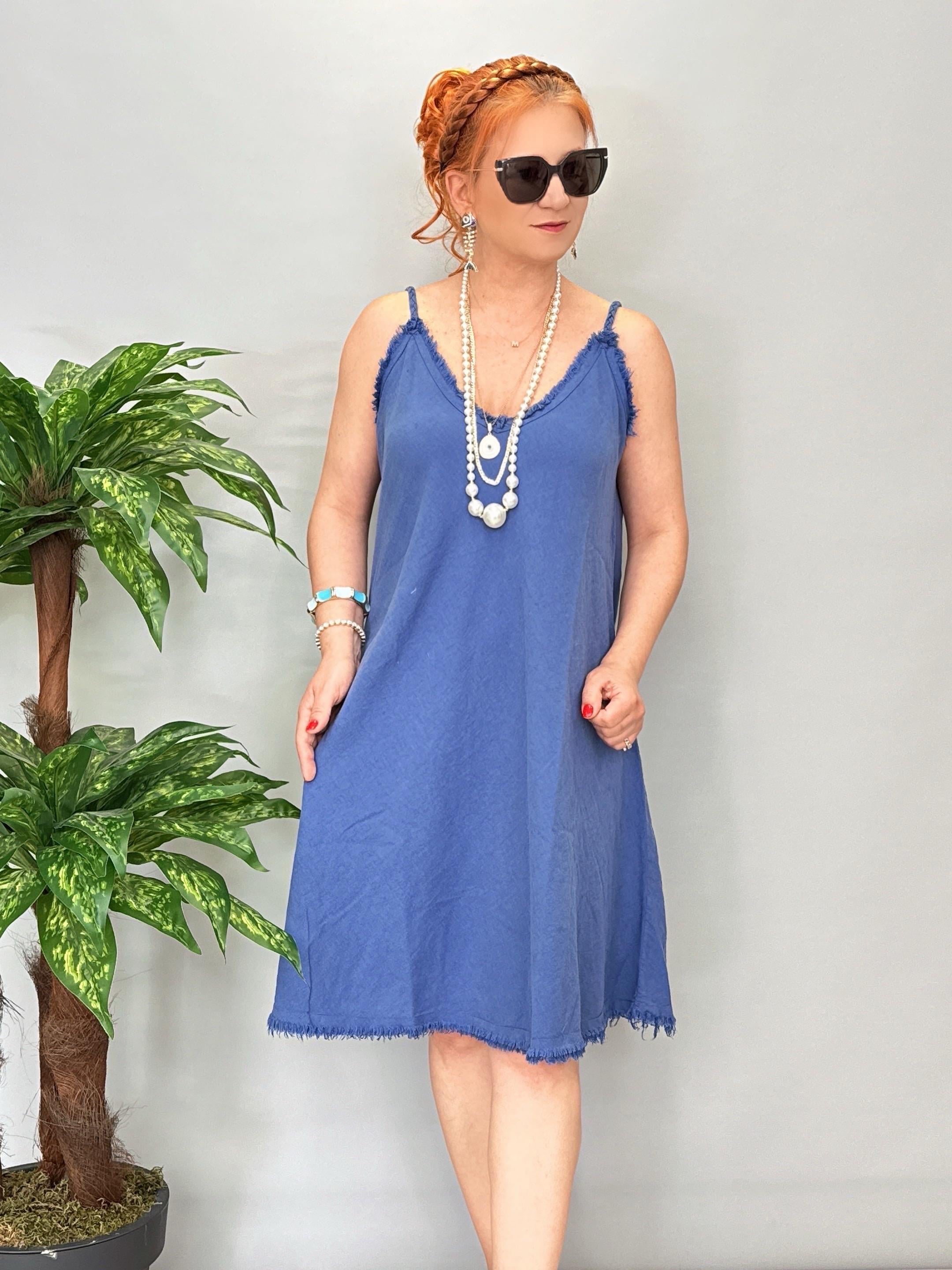 8823 Pamuklu Elbise Mavi