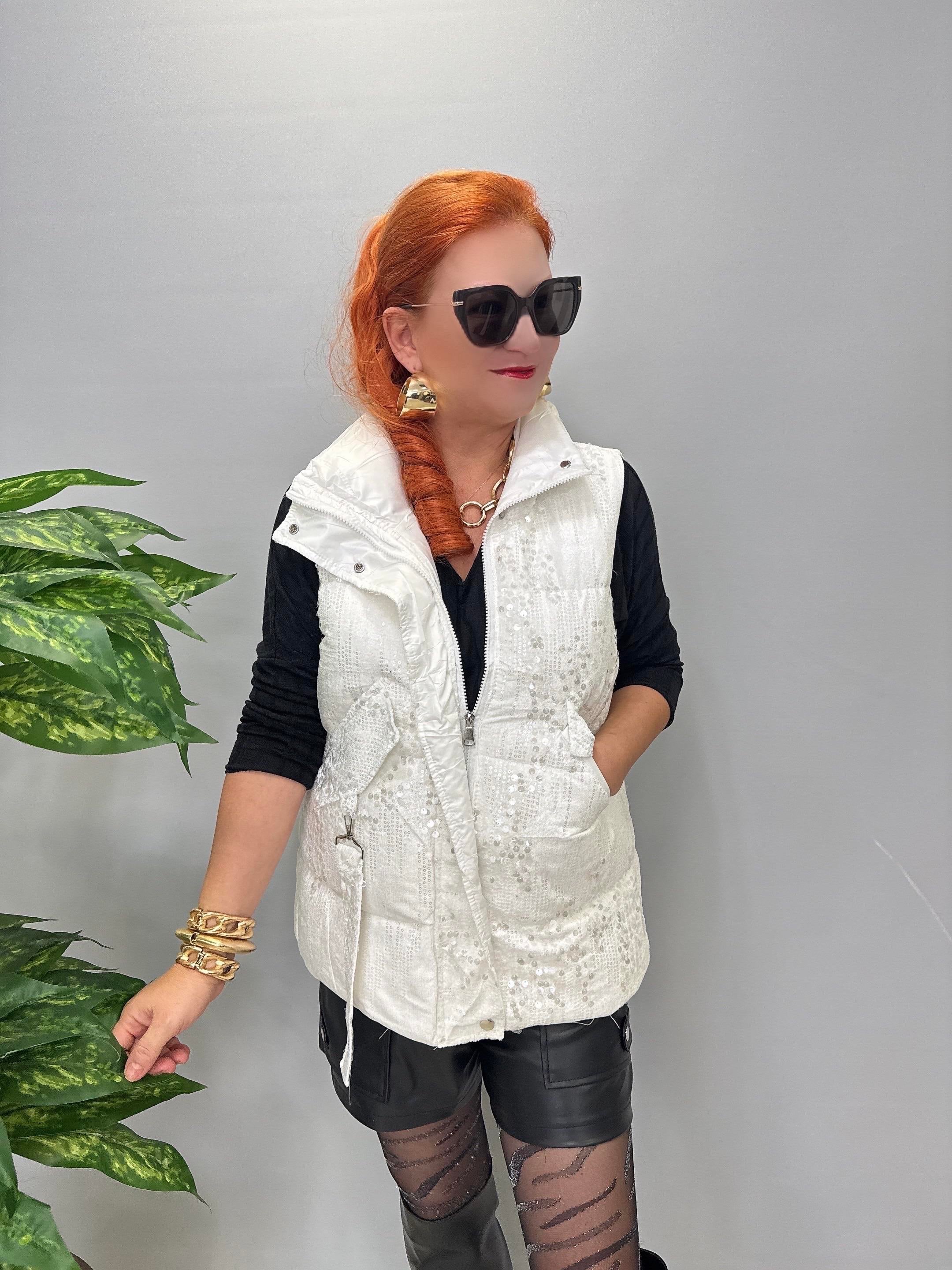 8847 Payet Detaylı Tasarım Şişme Yelek Beyaz