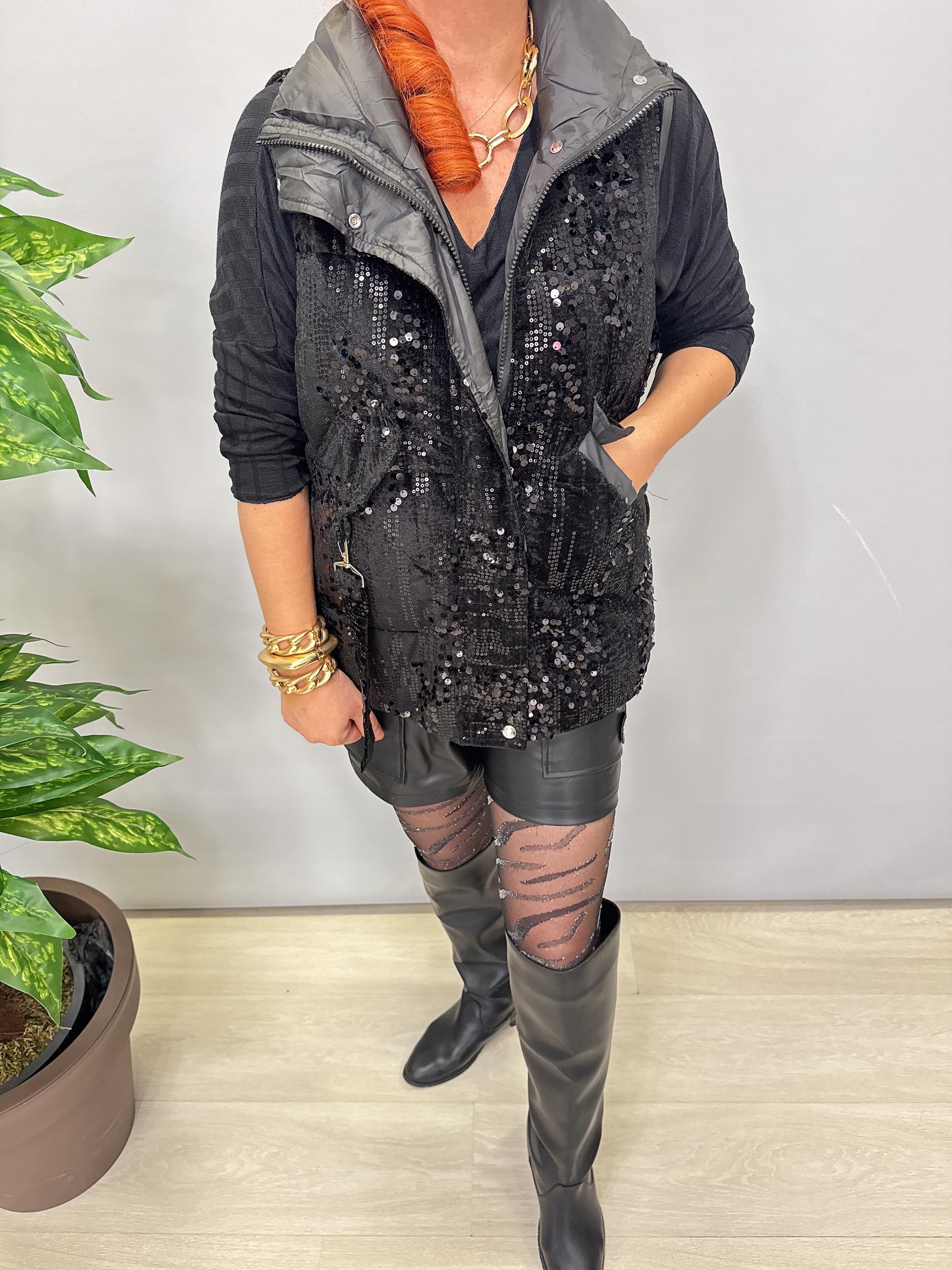 8847 Payet Detaylı Tasarım Şişme Yelek Siyah
