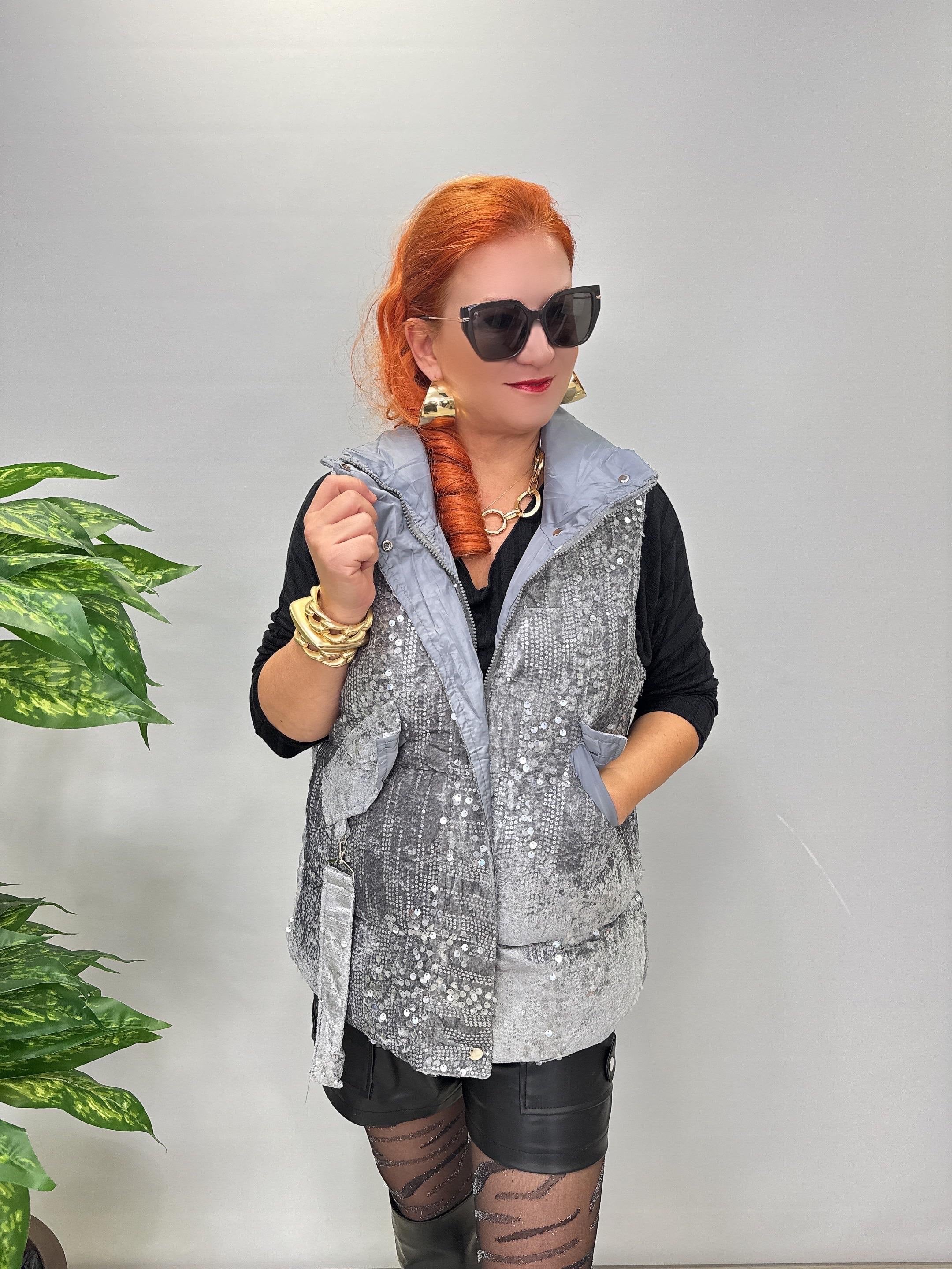 8847 Payet Detaylı Tasarım Şişme Yelek Gri