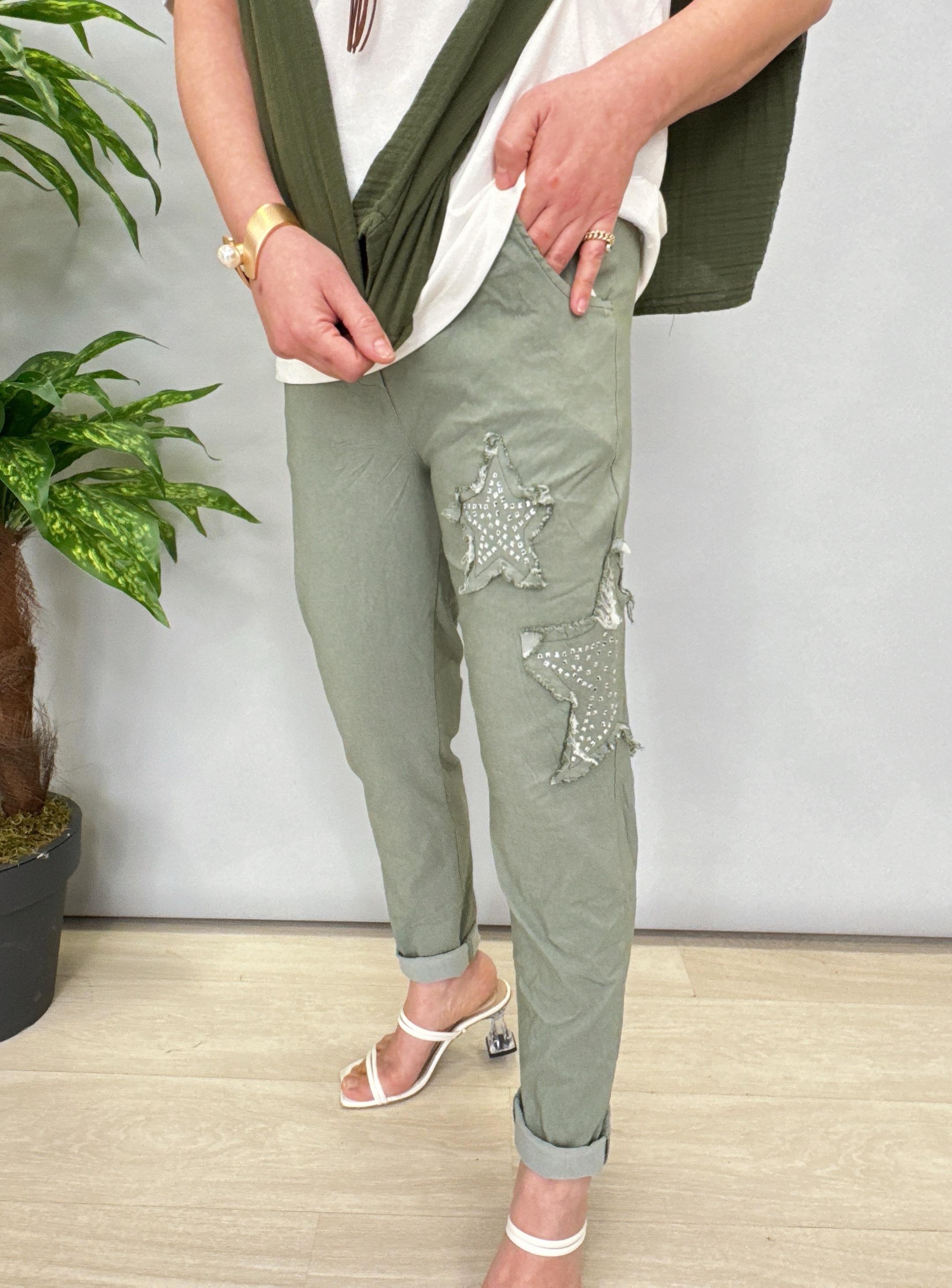 MNS 8877 İTALYAN YILDIZ DETAY PANTOLON HAKİ