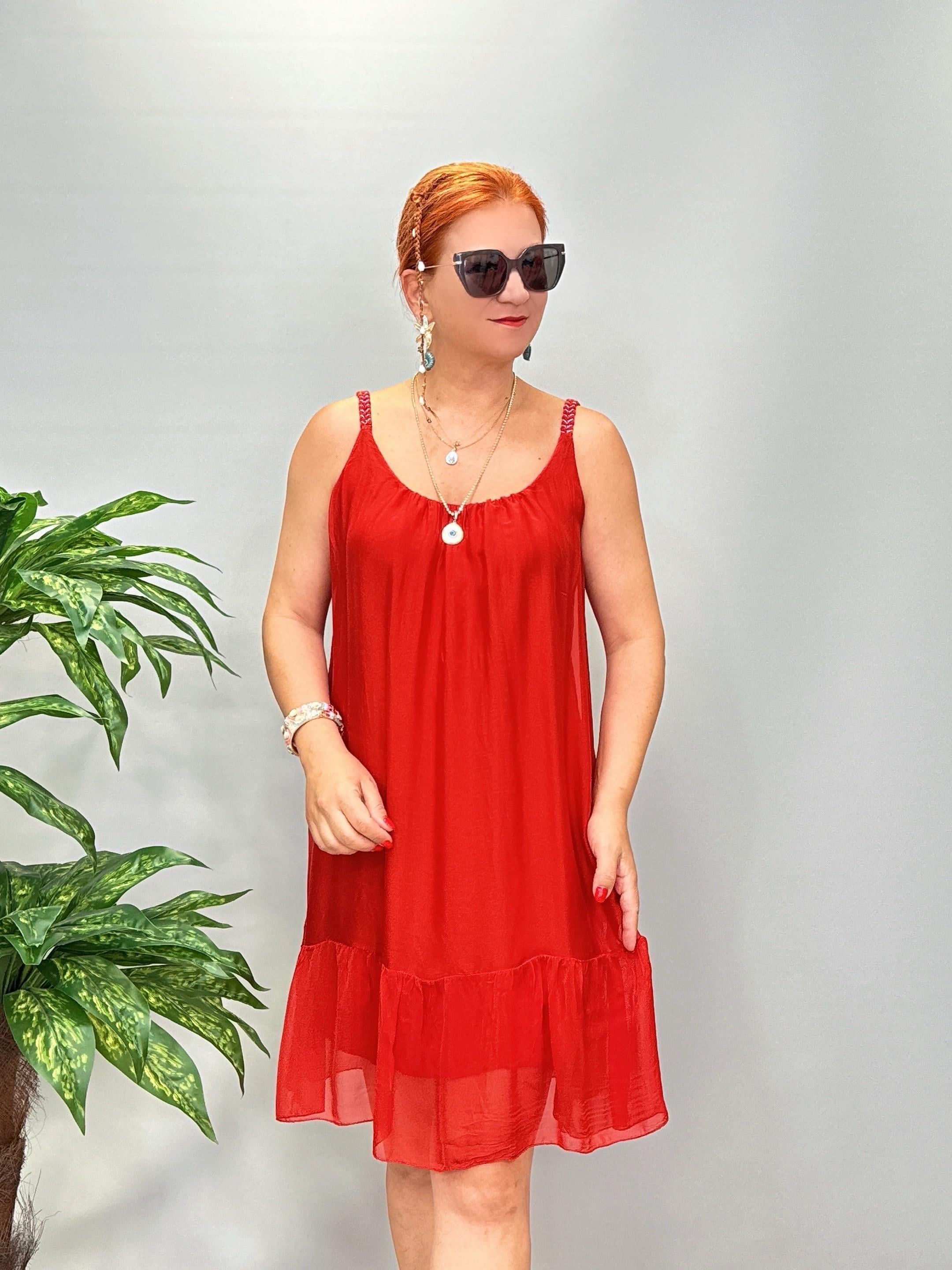 8888 Italyan İpek Elbise Kırmızı