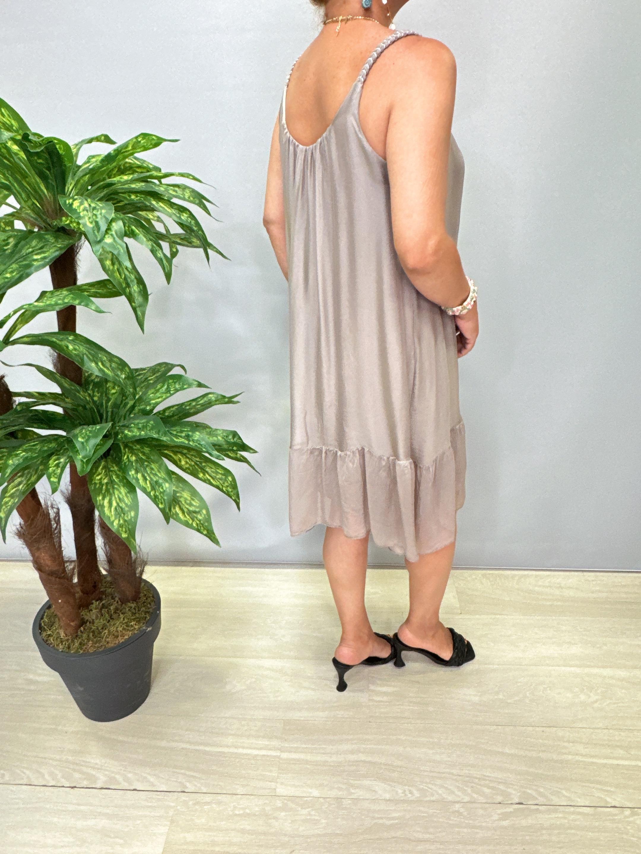 8888 Italyan İpek Elbise Vizon