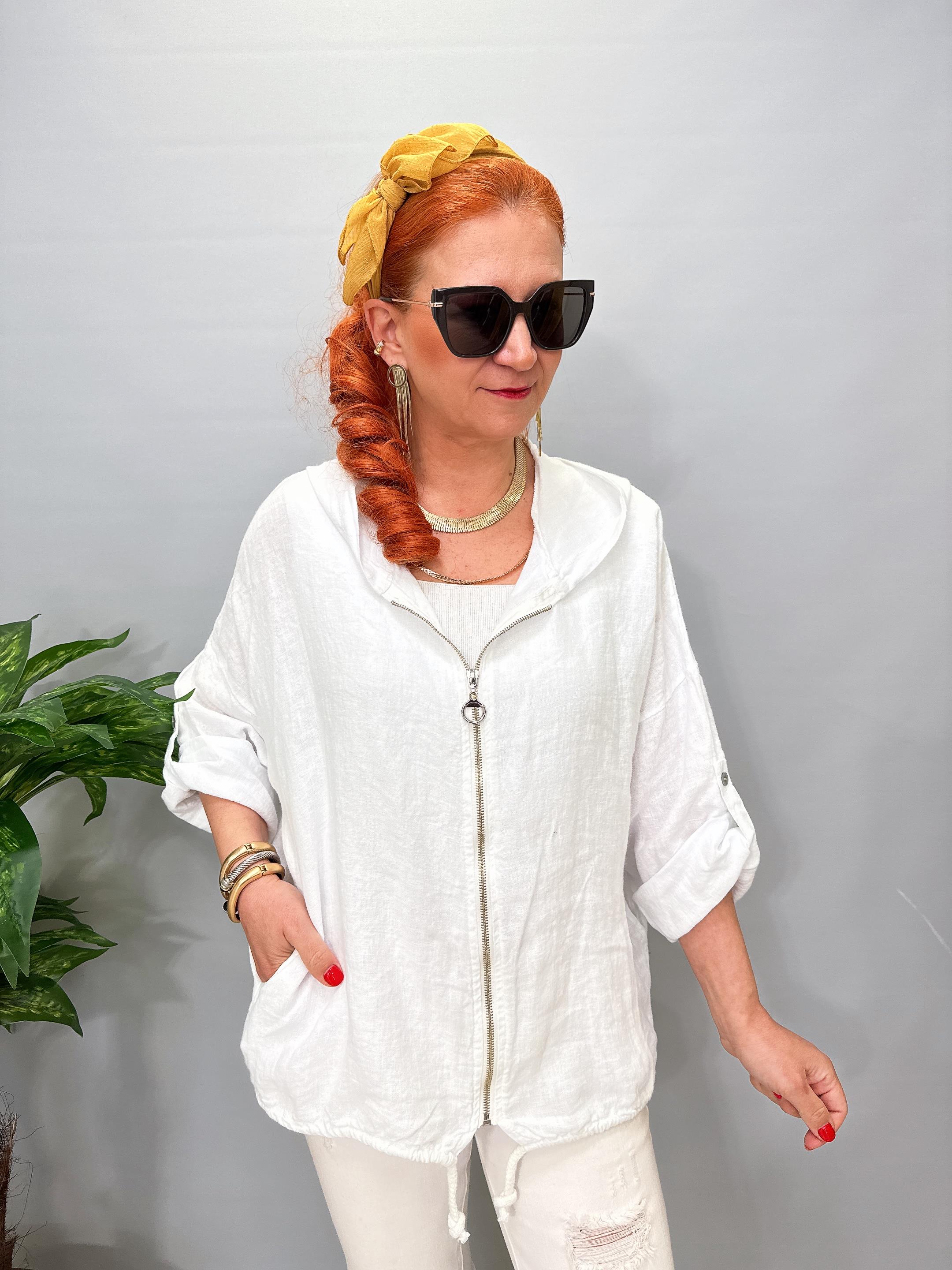 9080 Italyan Ham Keten Ceket Beyaz