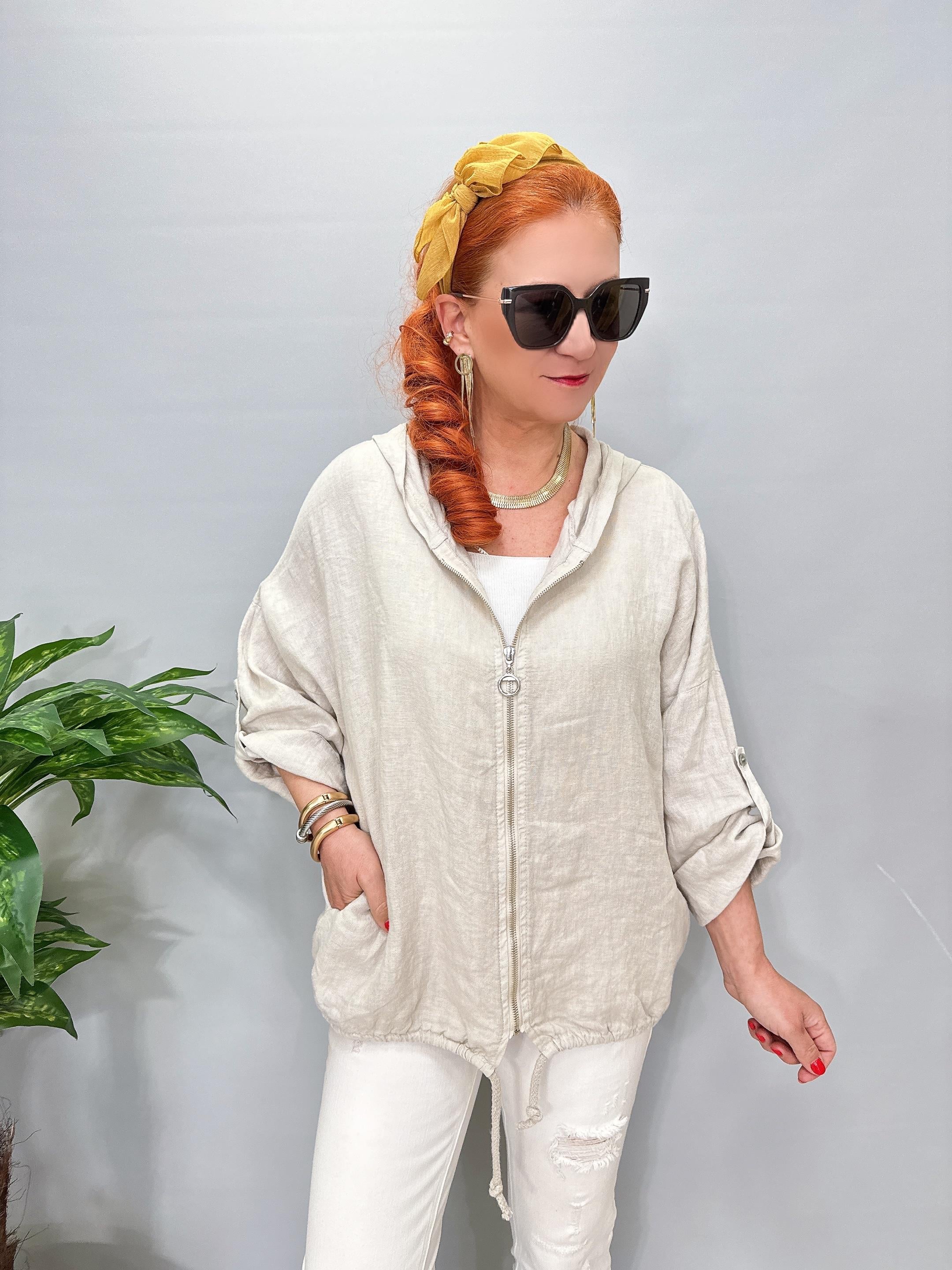 9080 Italyan Ham Keten Ceket Taş