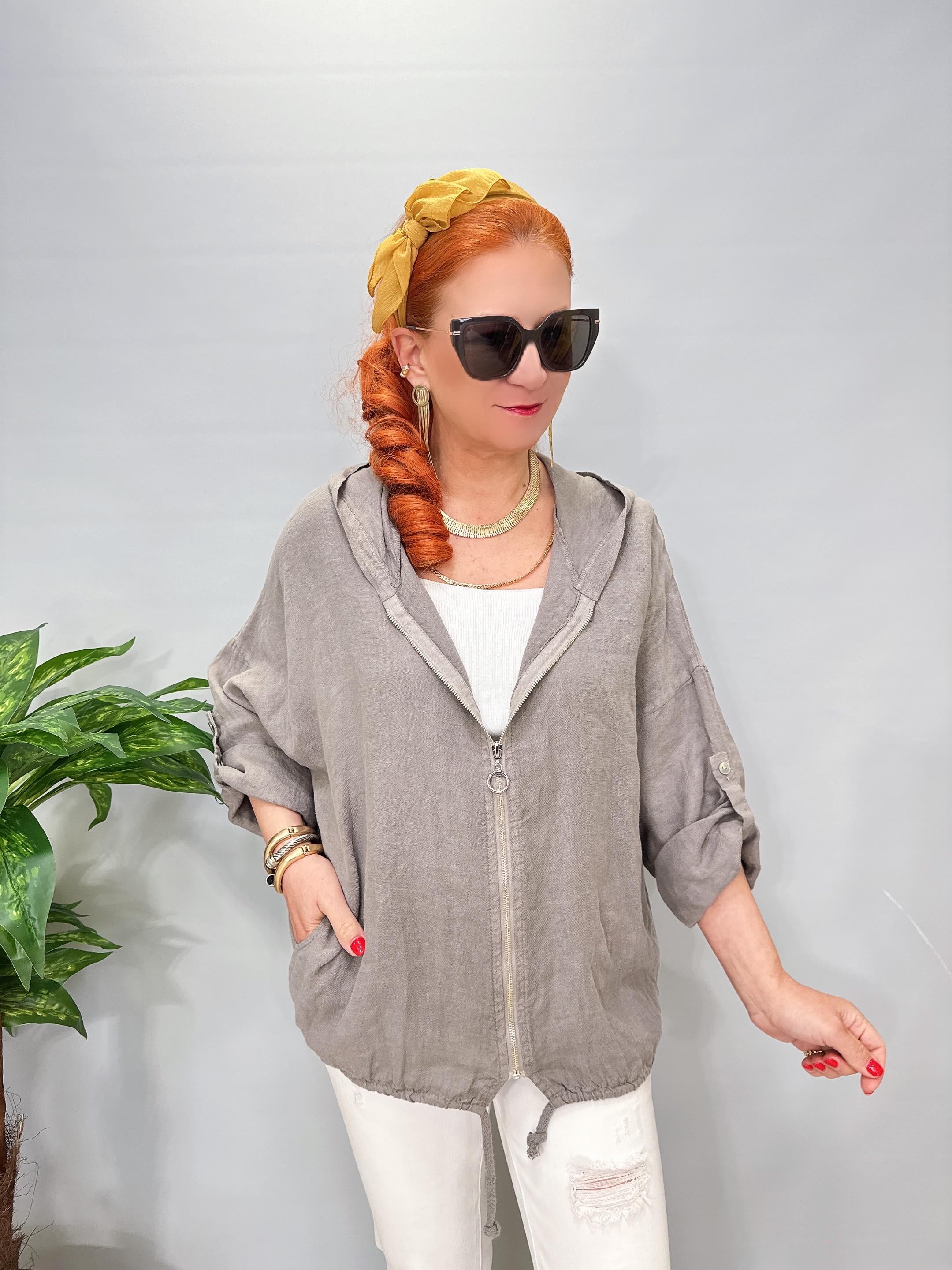 9080 Italyan Ham Keten Ceket Vizon