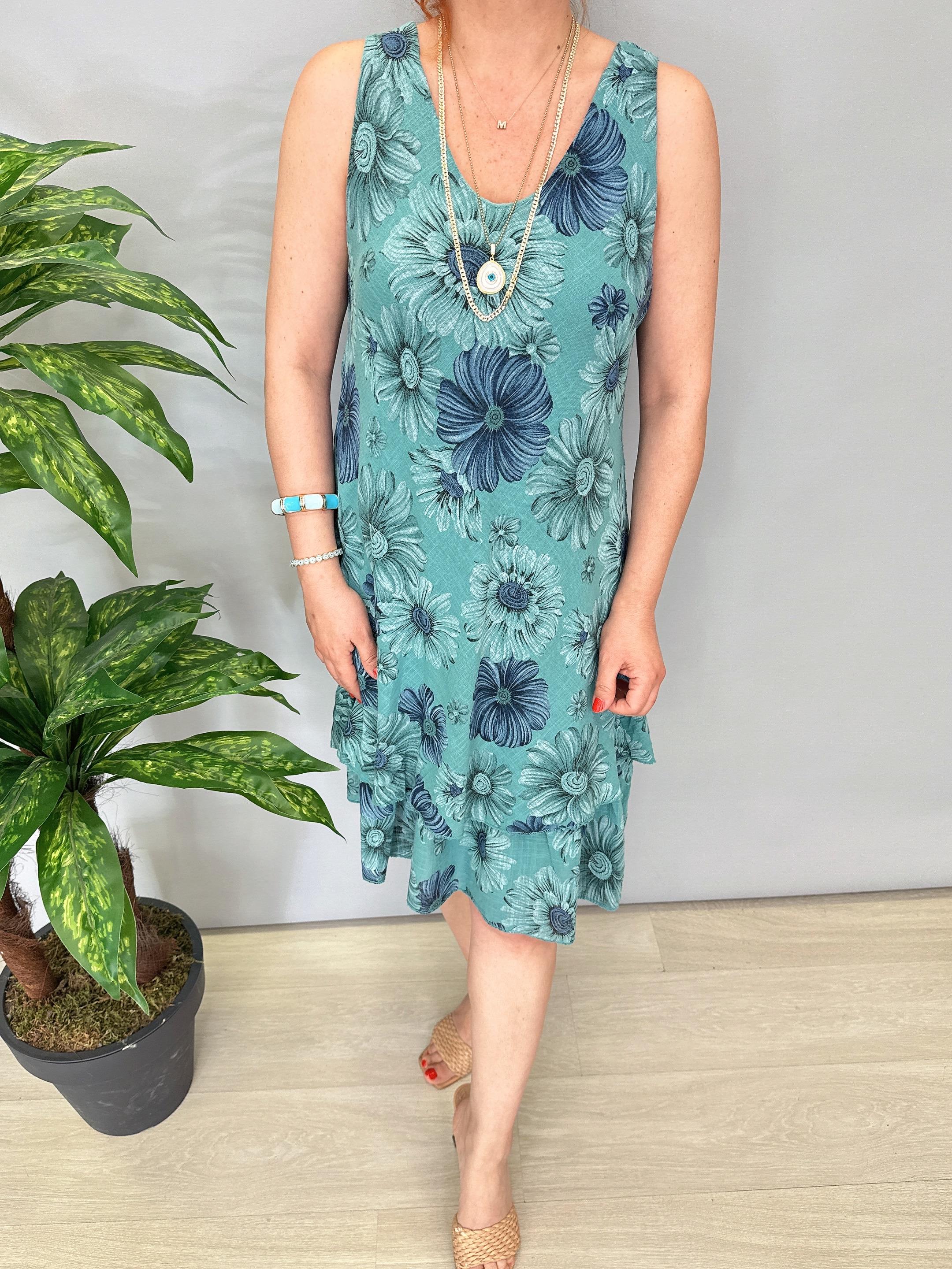 9213 Italyan Elbise Yeşil Tonu