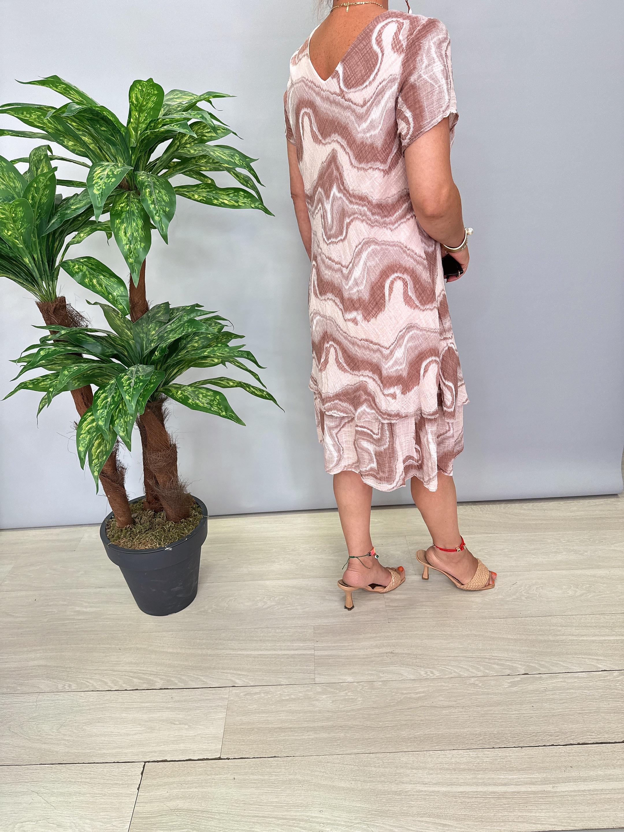 9214 Italyan Pamuklu Elbise Pudra