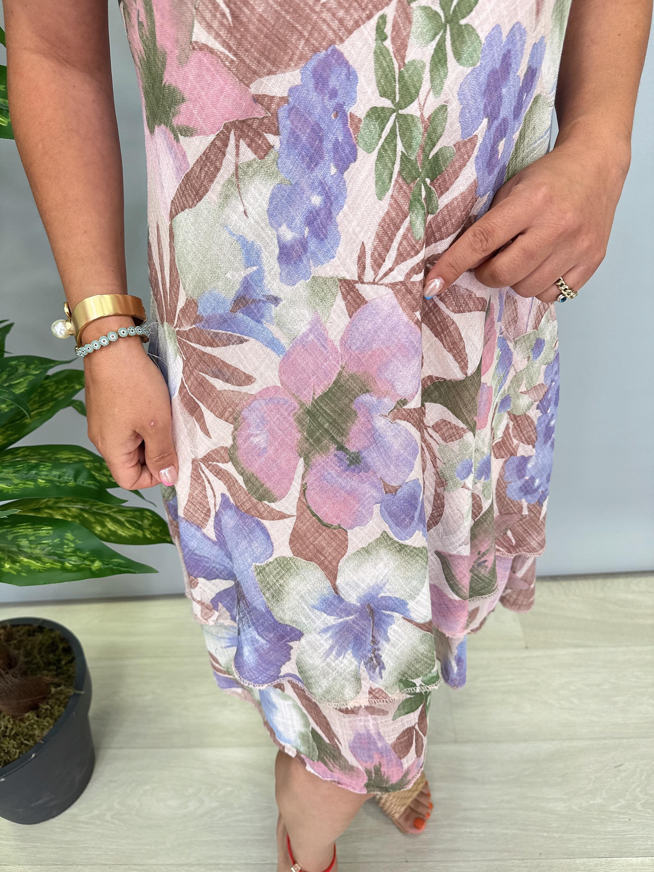 9214 Italyan Pamuklu Elbise Pudra