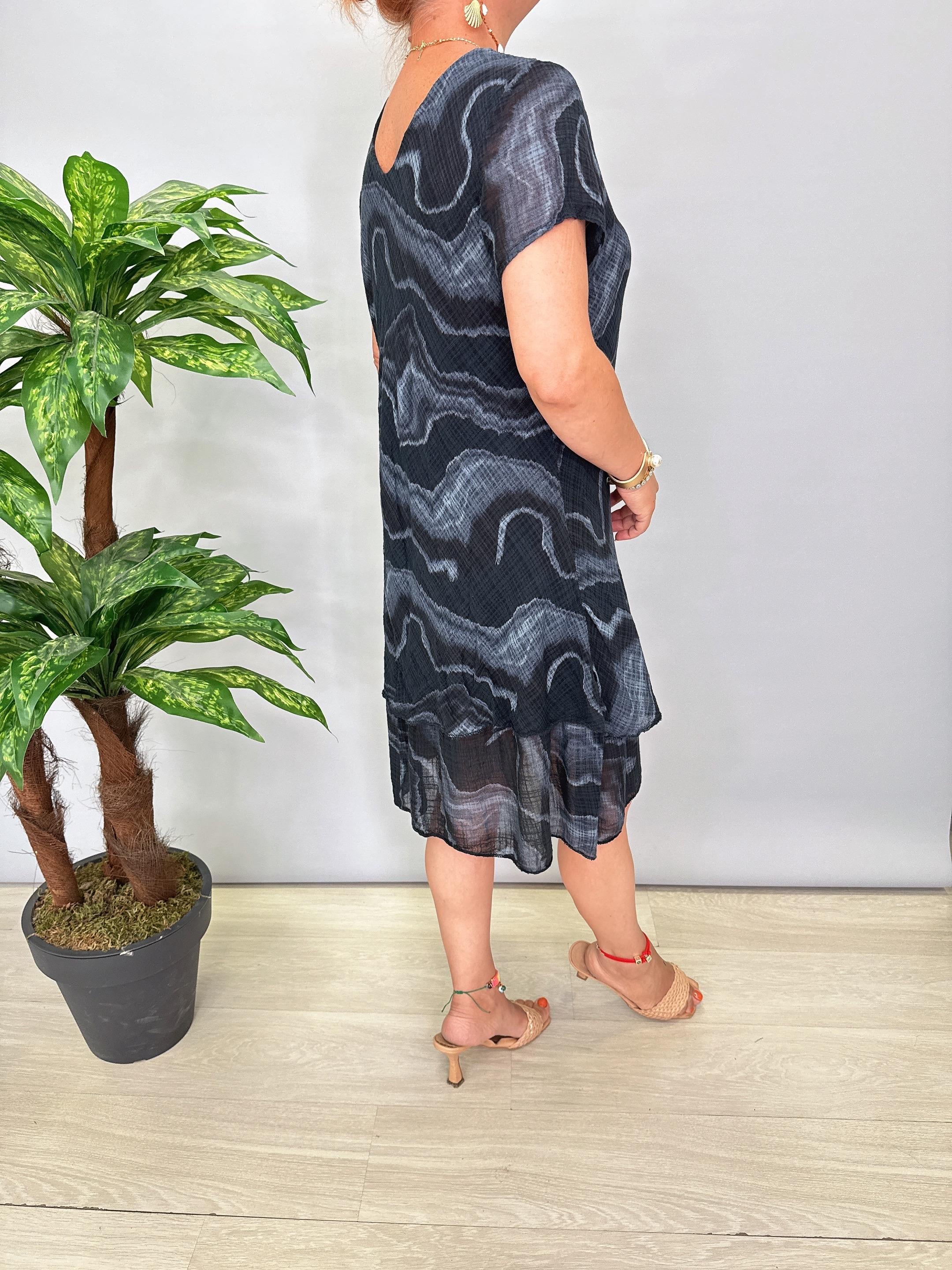 9214 Italyan Pamuklu Elbise Siyah