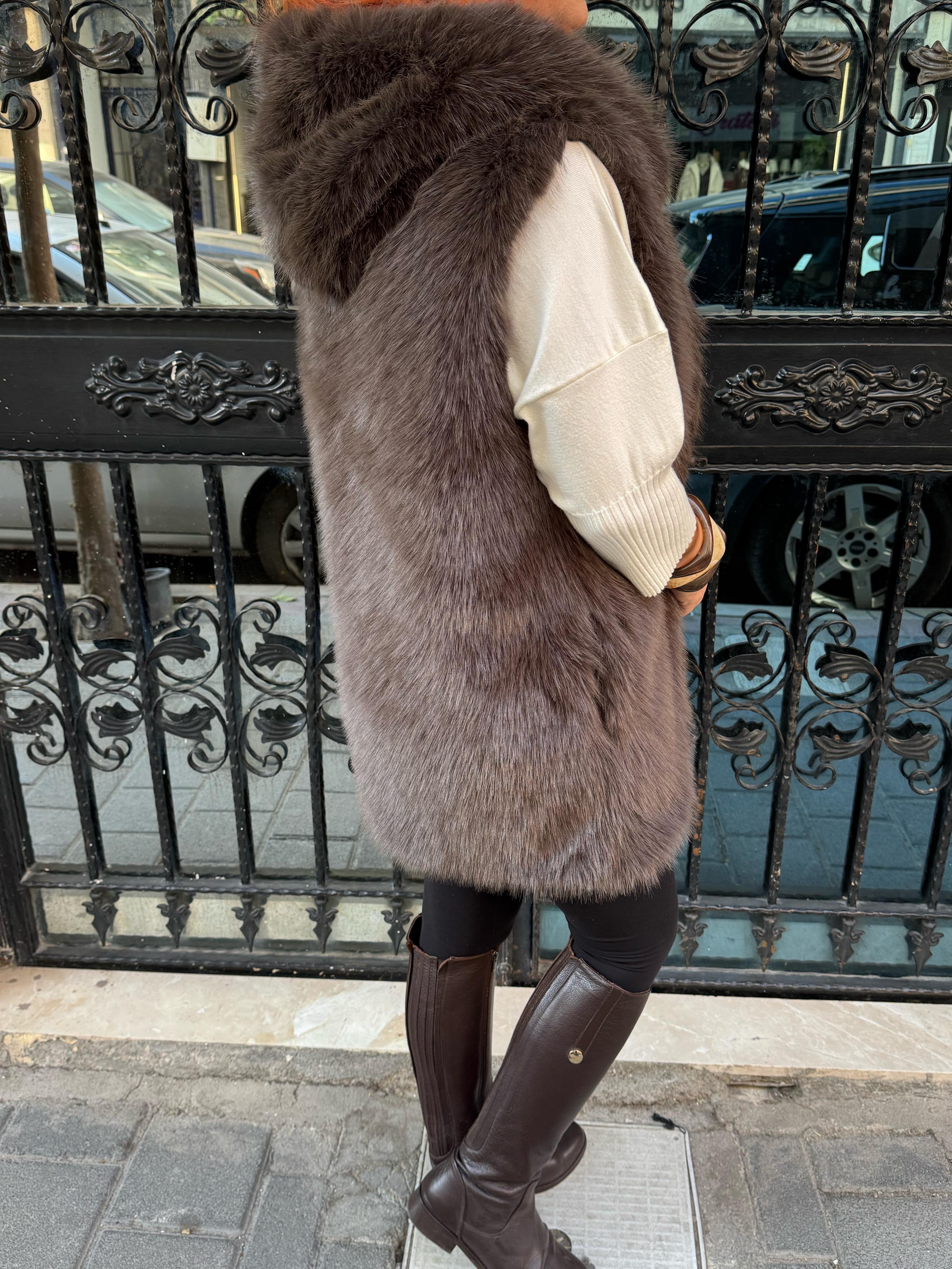 9594 Kürk Yelek Acı Kahve