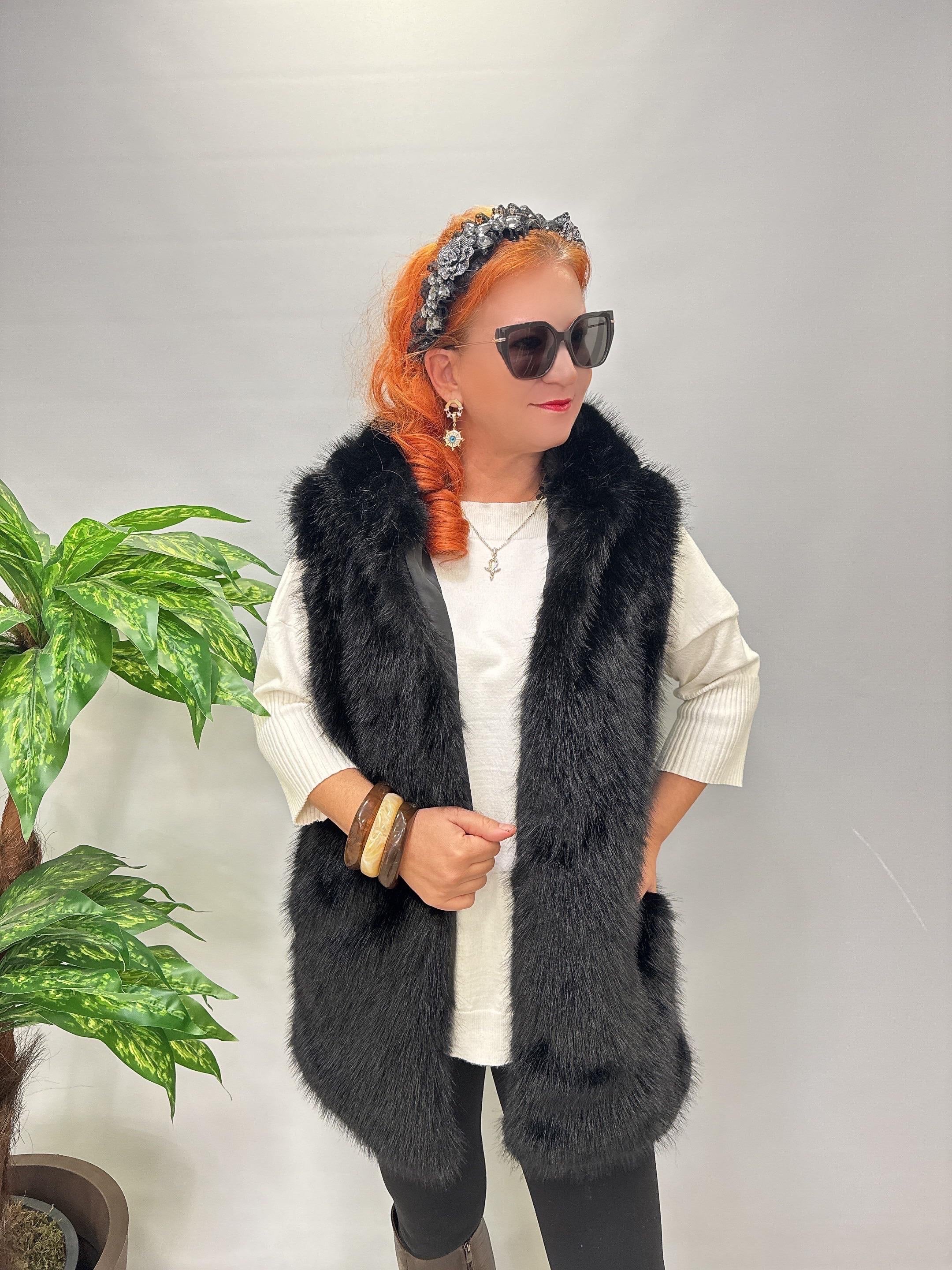 9594 Kürk Yelek Siyah