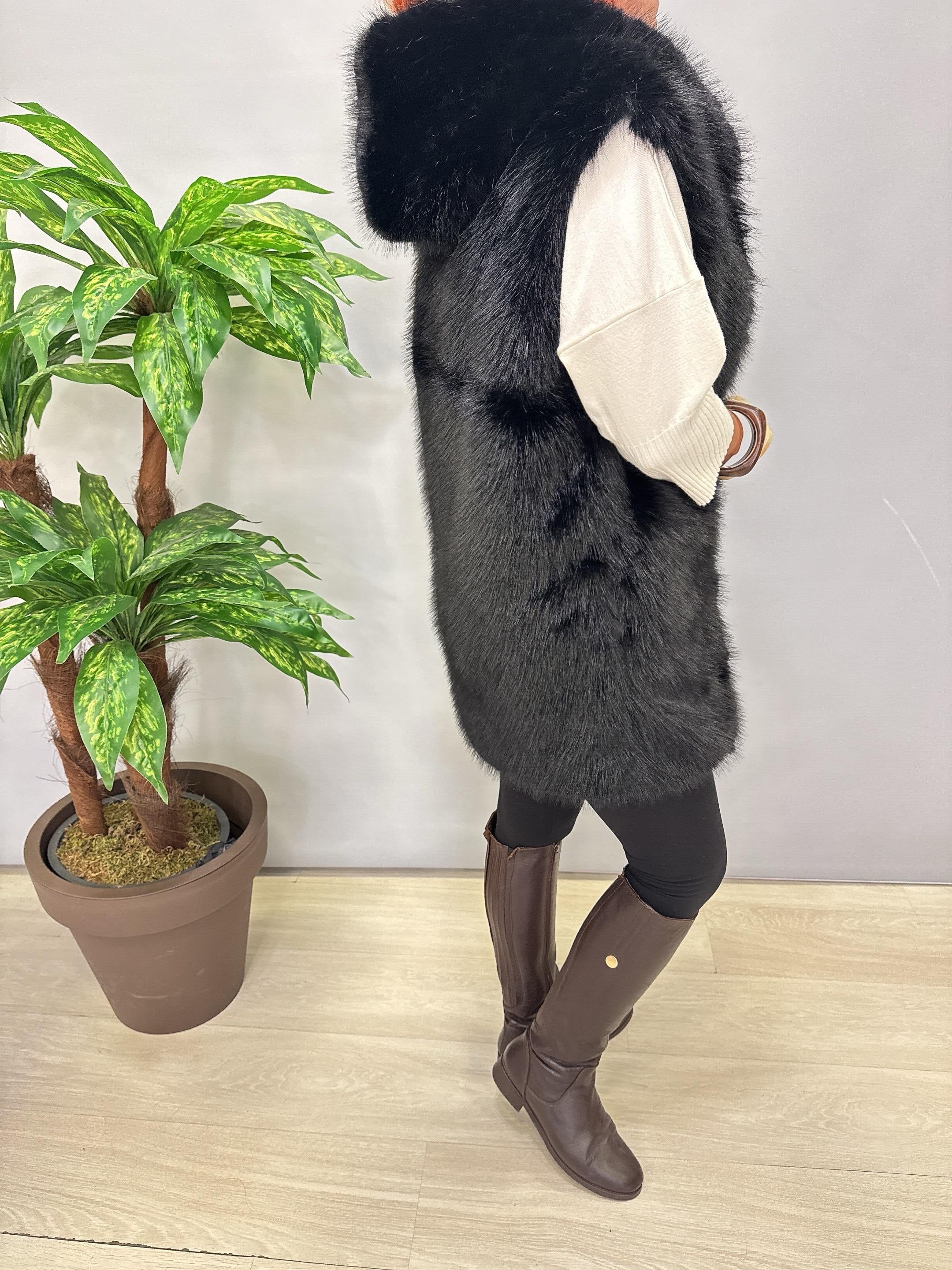 9594 Kürk Yelek Siyah