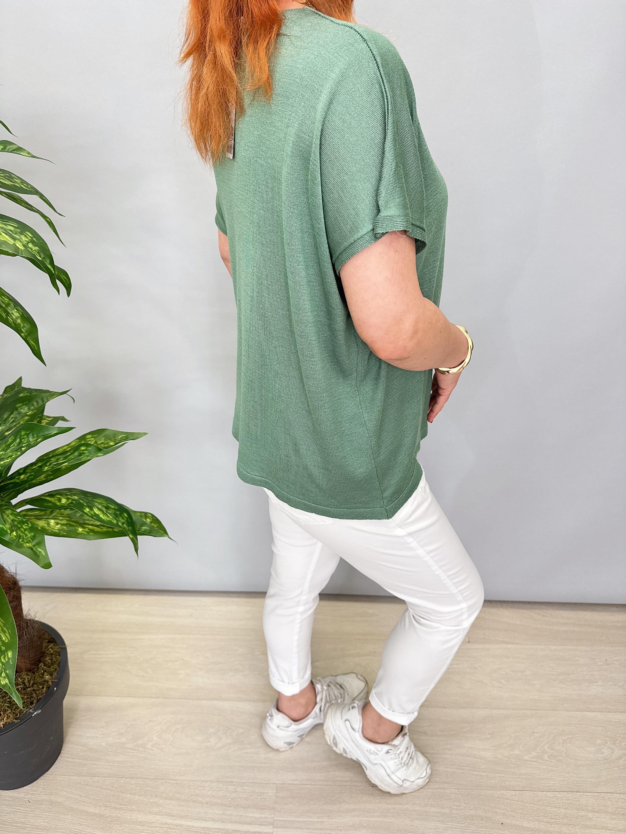 9674 MERSERİZE İNCE TRİKO BLUZ YEŞİL
