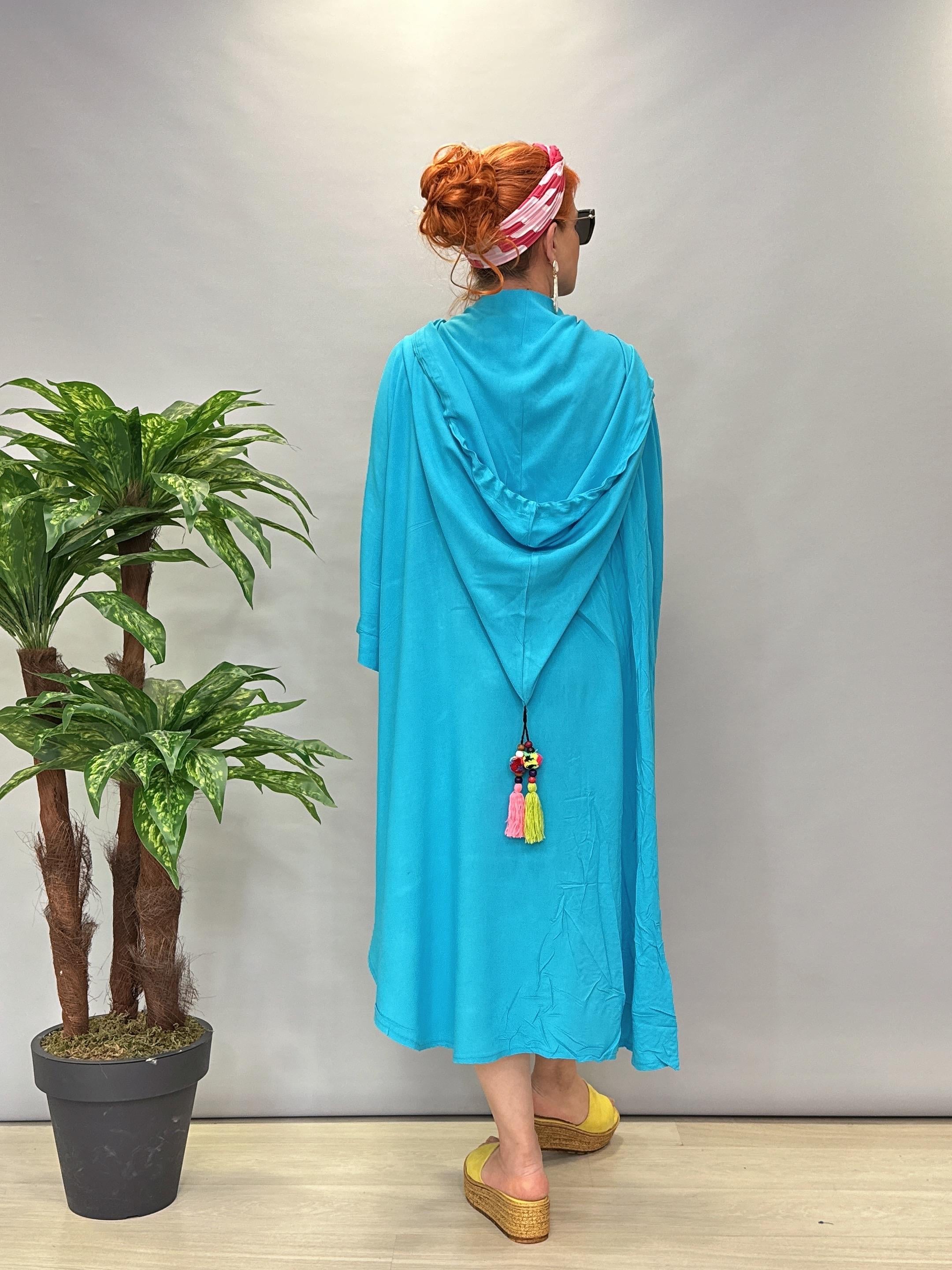 9930 Tasarım Pamuklu Viskon Elbise Mavi