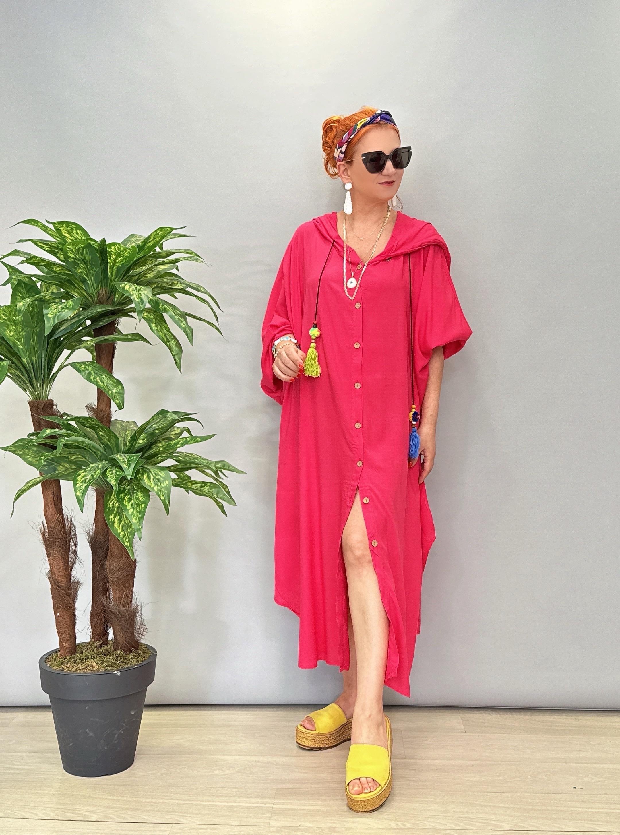 9930 Tasarım Pamuklu Viskon Elbise Pembe