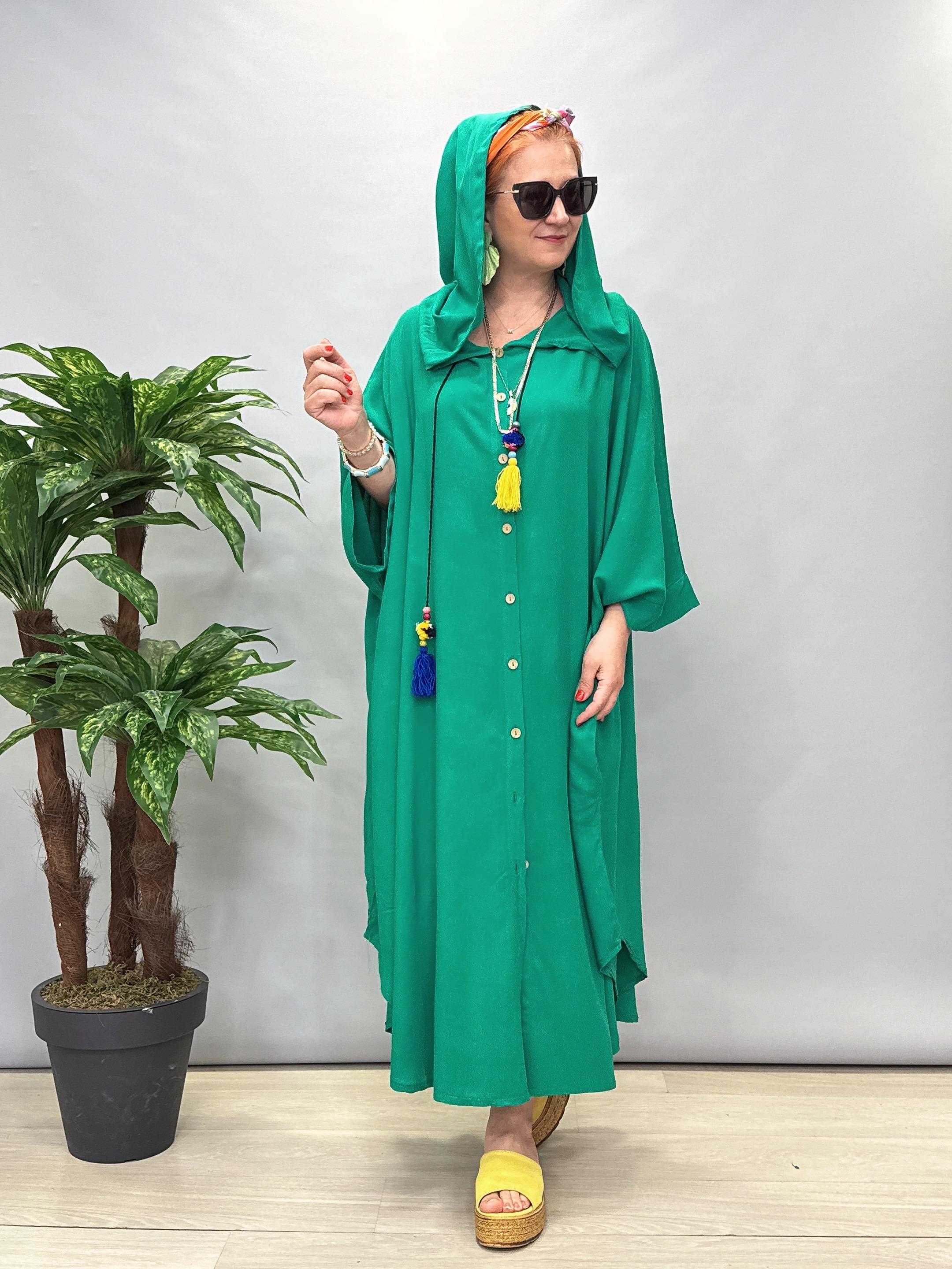 9930 Tasarım Pamuklu Viskon Elbise Yeşil