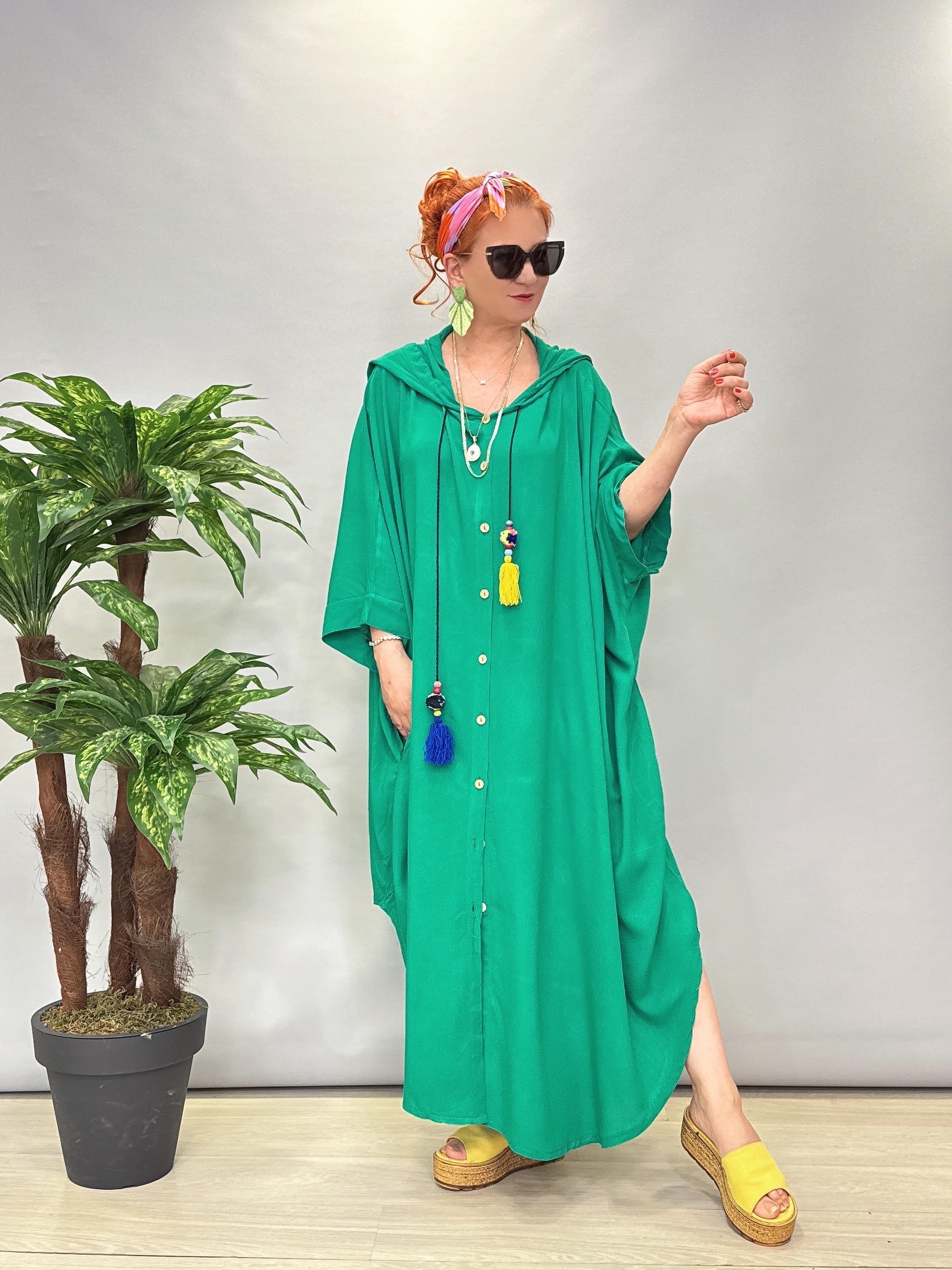 9930 Tasarım Pamuklu Viskon Elbise Yeşil