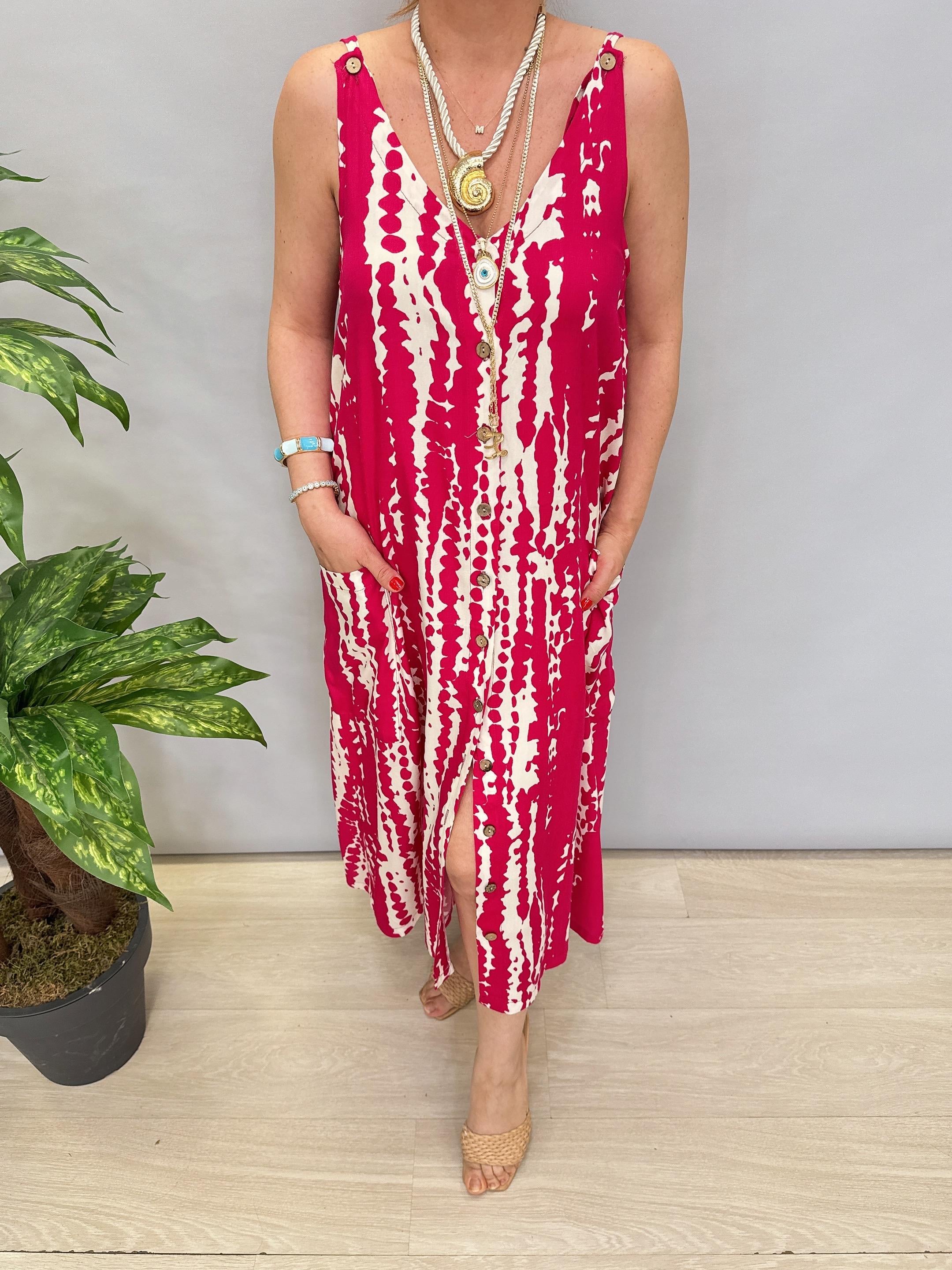 9941 Pamuk Viskon Elbise Fuşya