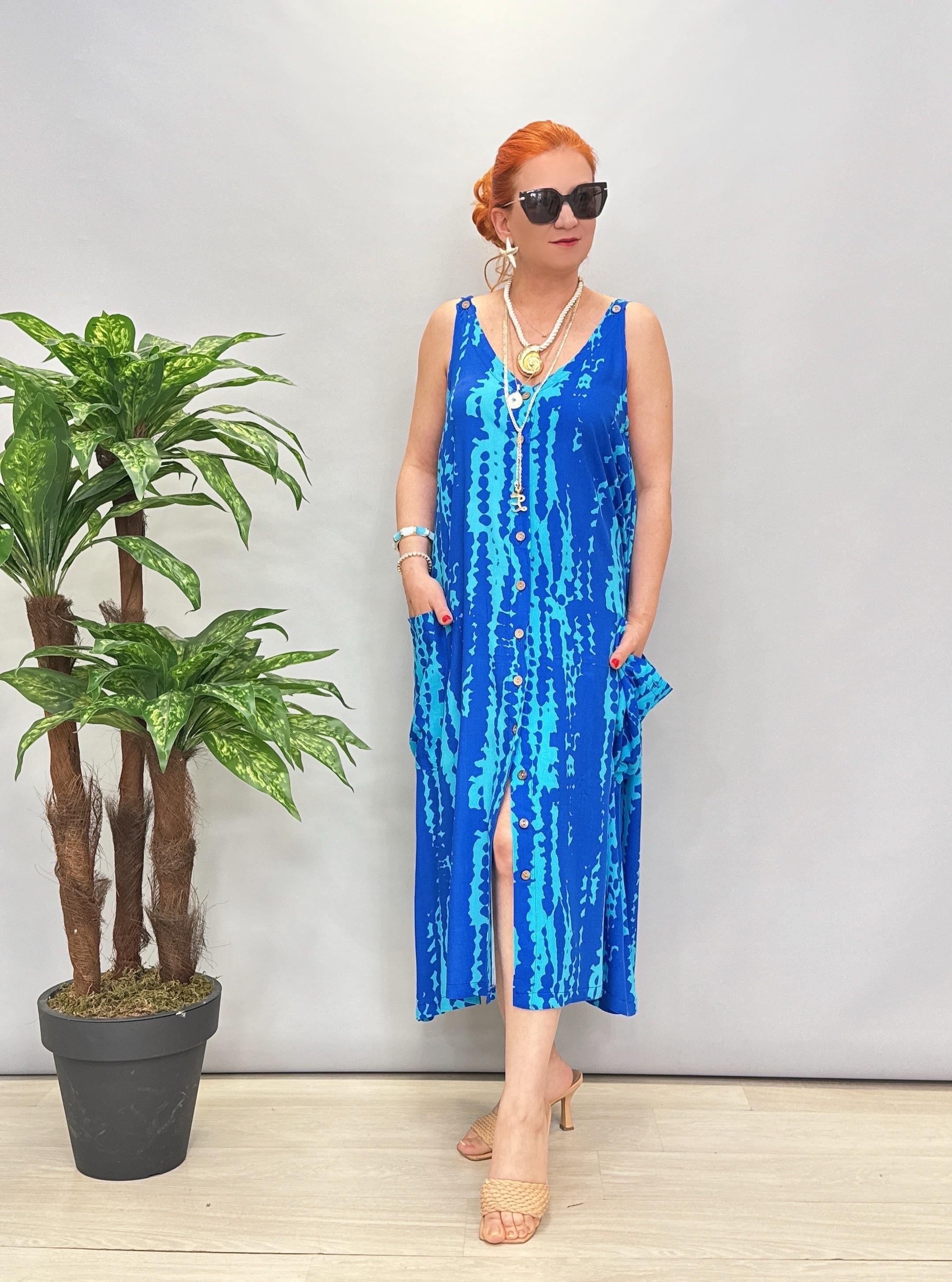 9941 Pamuk Viskon Elbise Turkuaz