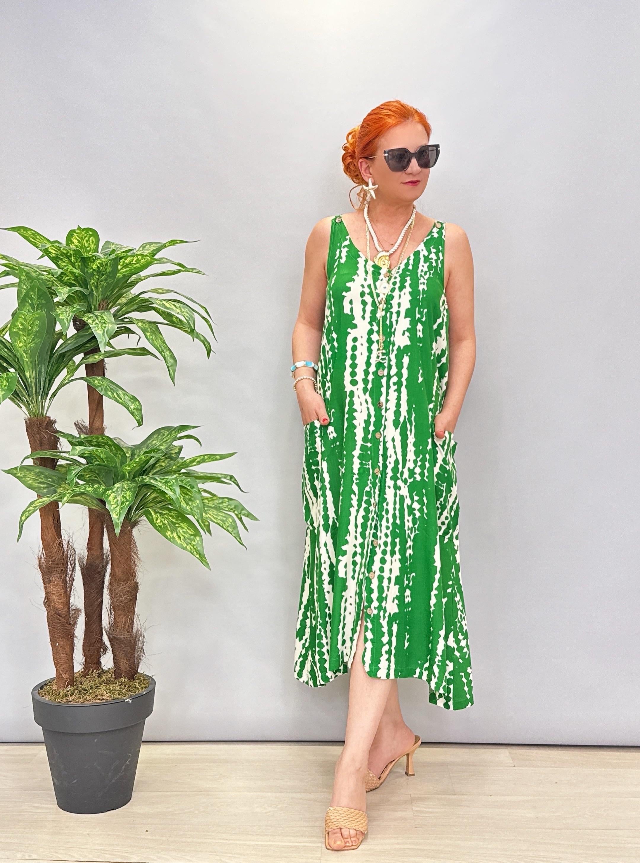 9941 Pamuk Viskon Elbise Yeşil