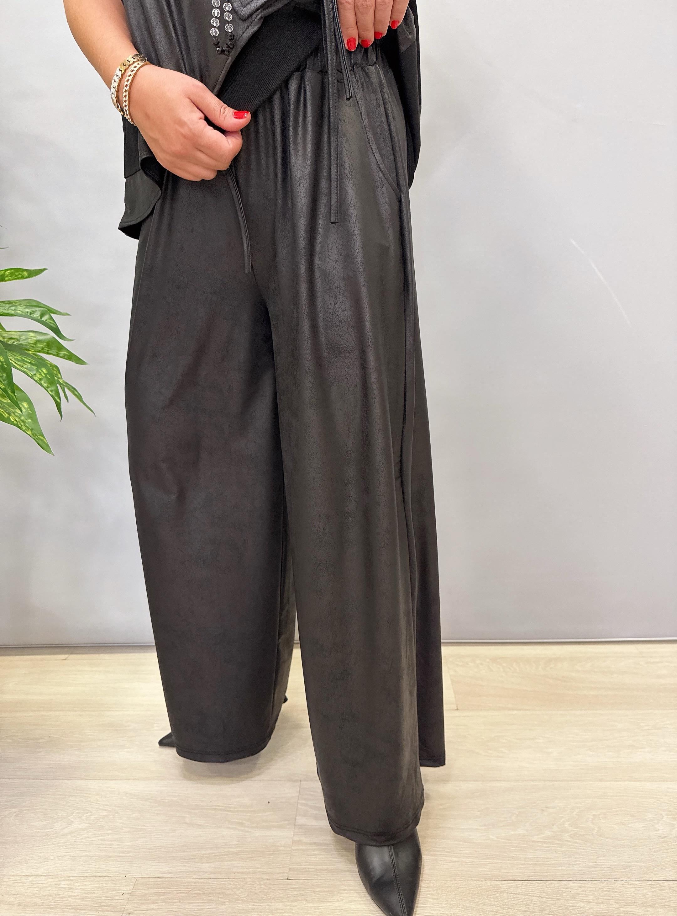 9943 DR Deri Görünümlü Pantolon Siyah