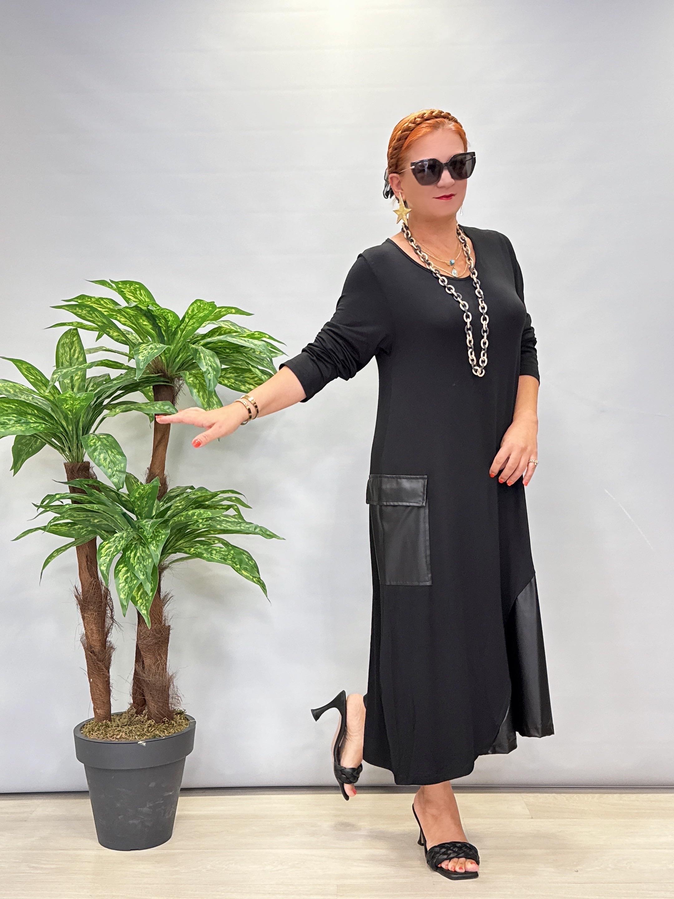 DR 9944 Tasarım Deri Görünüm Detay Elbise 