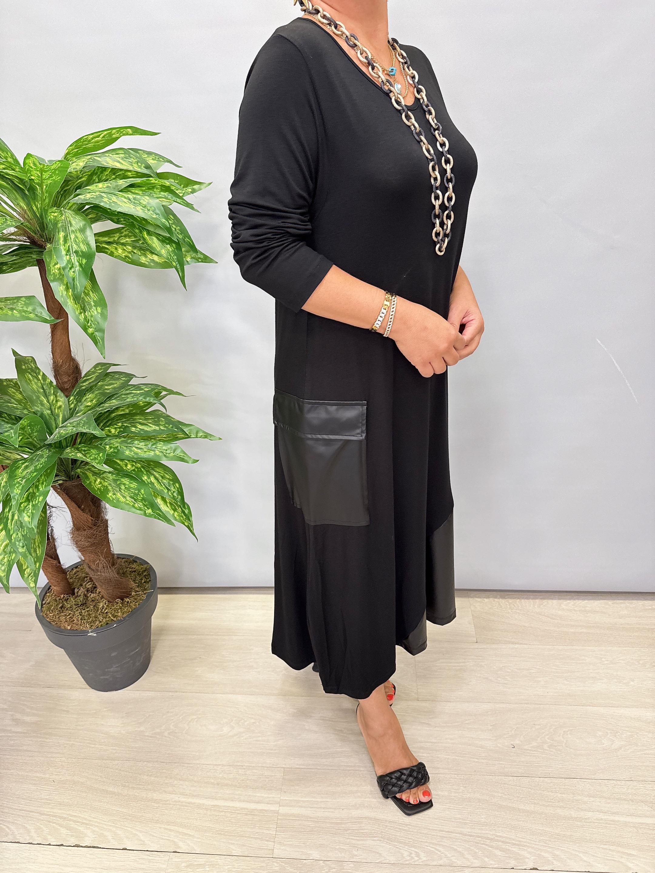 DR 9944 Tasarım Deri Görünüm Detay Elbise 