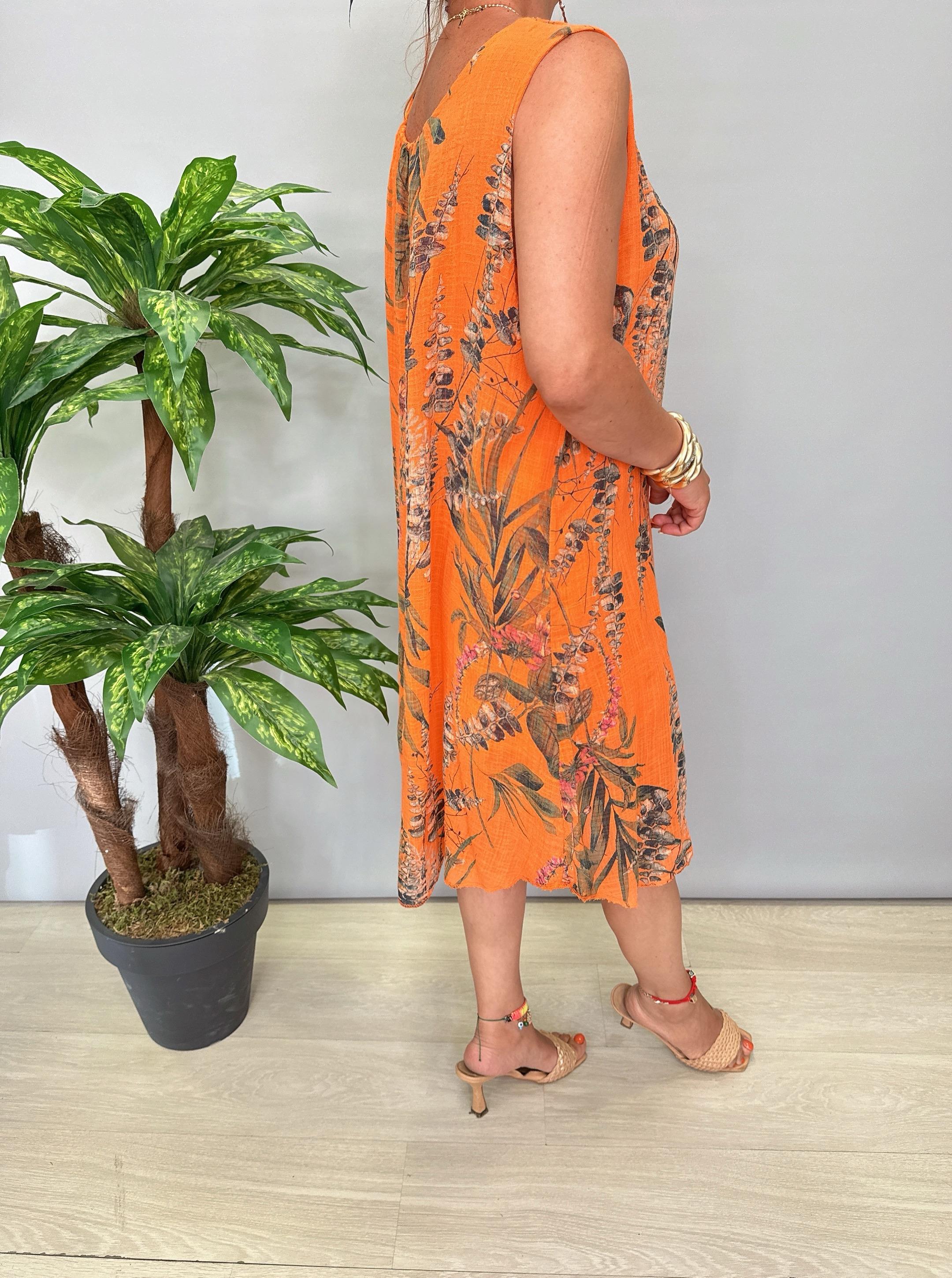 9945 Italyan Pamuklu Elbise Turuncu