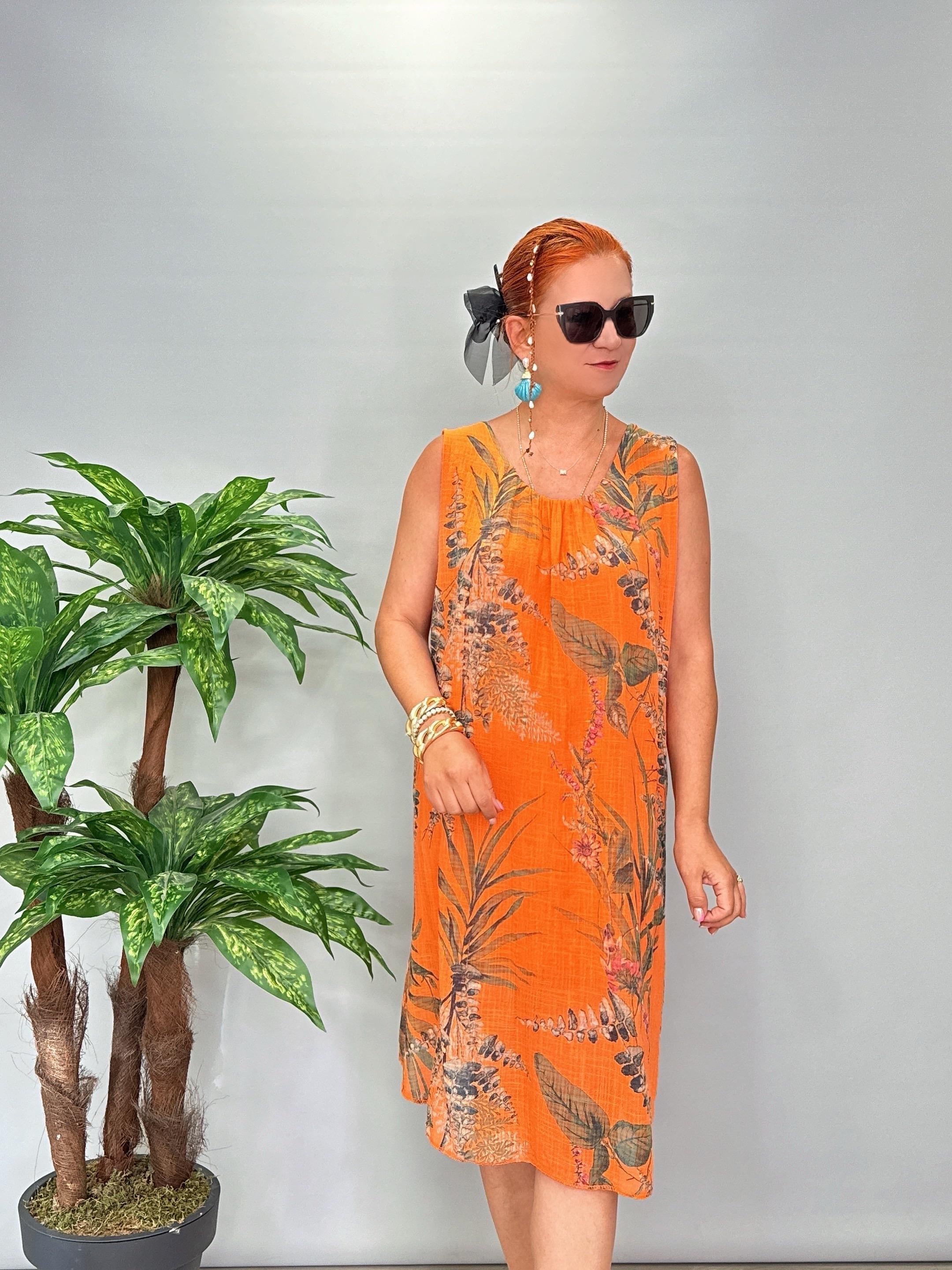 9945 Italyan Pamuklu Elbise Turuncu