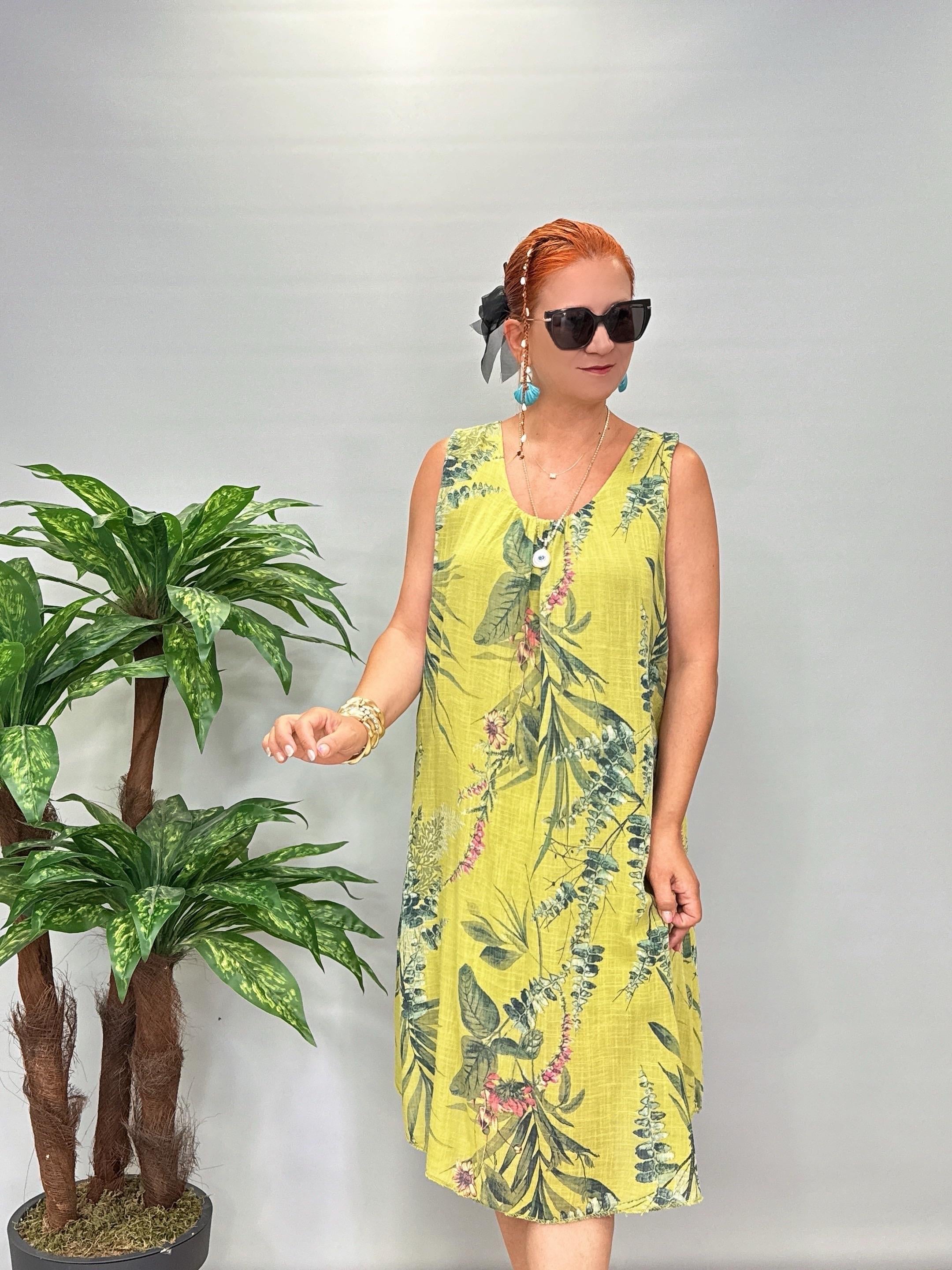 9945 Italyan Pamuklu Elbise Yeşil Tonu