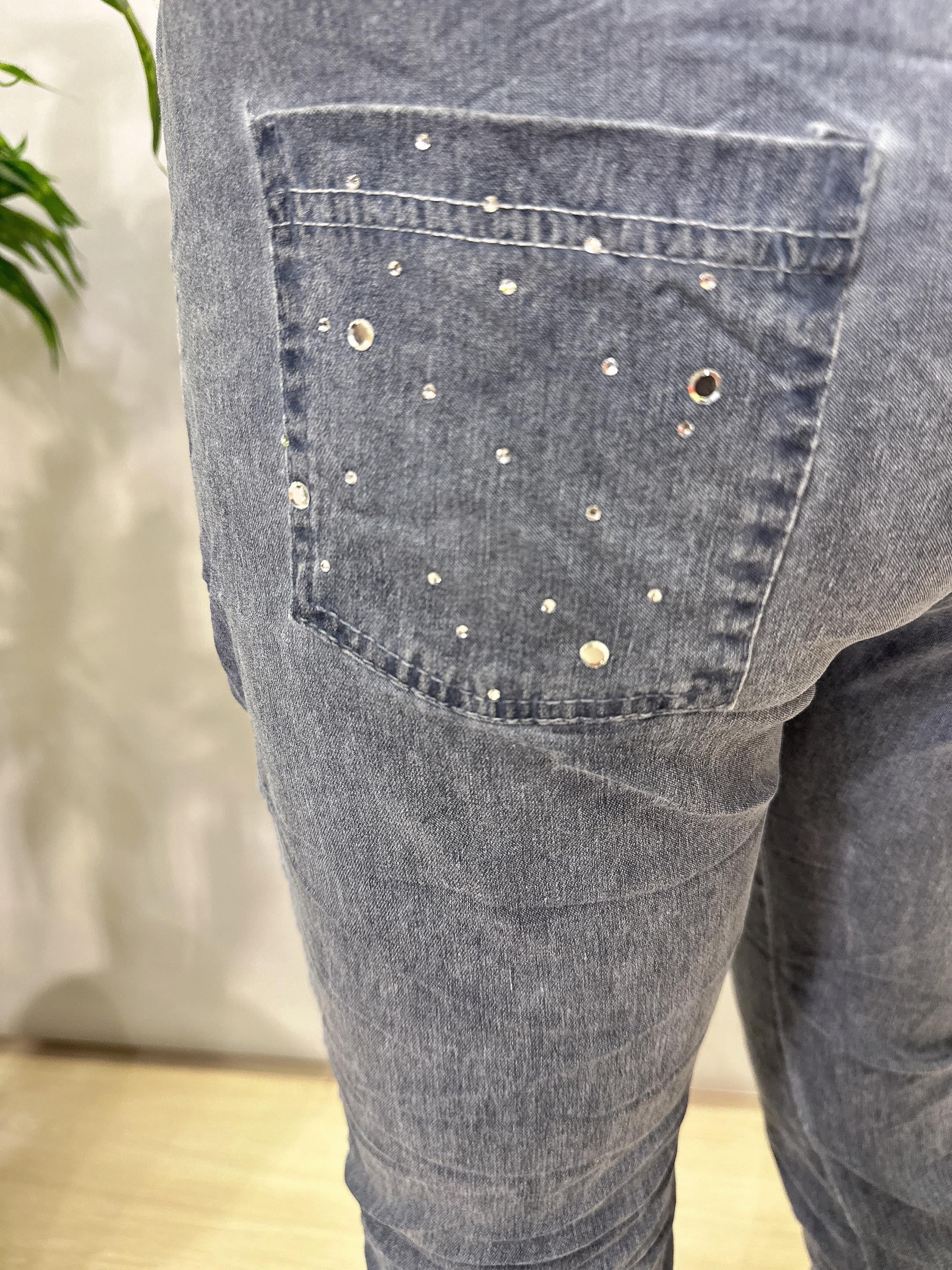9966 Italyan Taş Detaylı Pantolon Mavi
