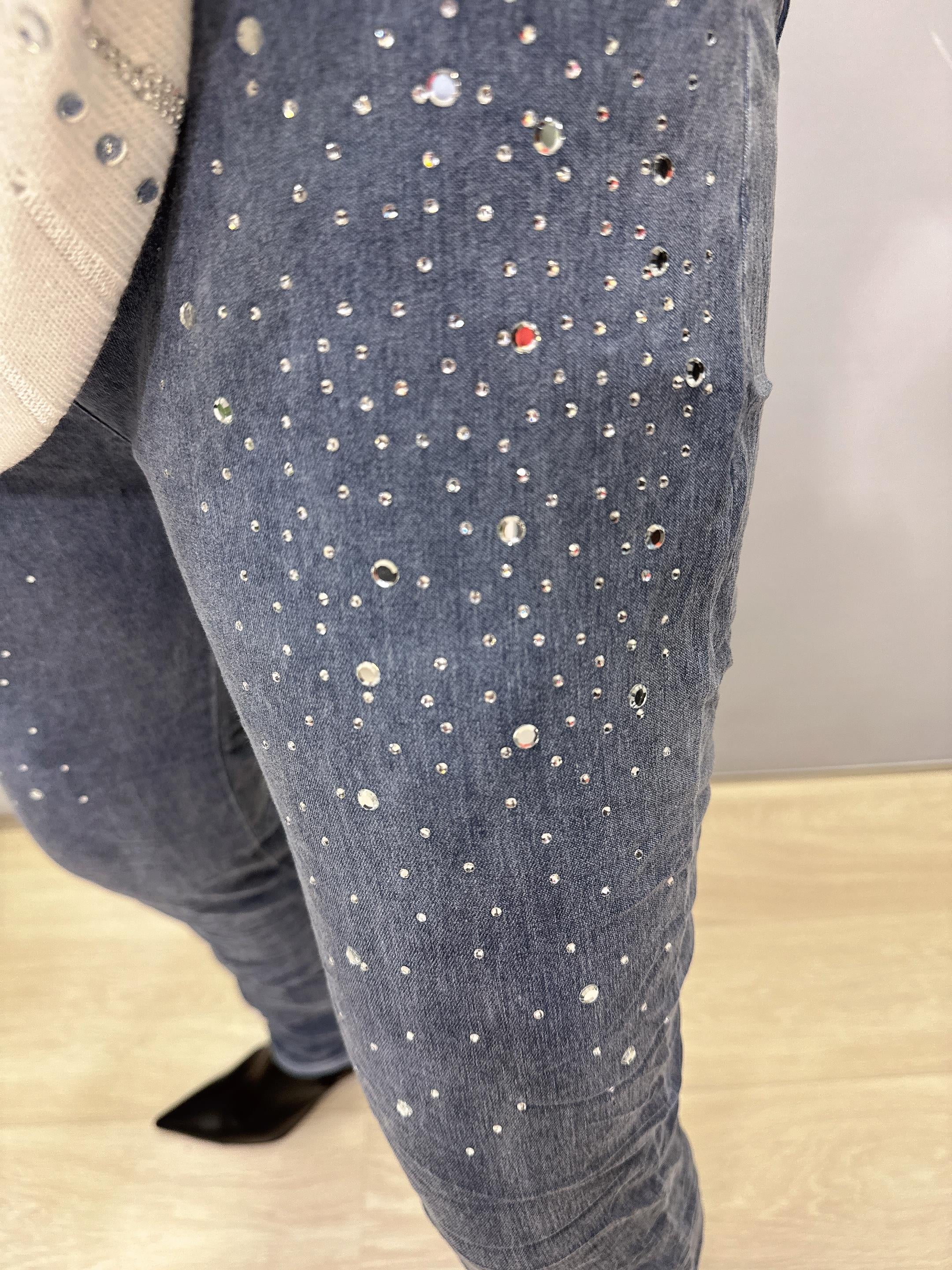 9966 Italyan Taş Detaylı Pantolon Mavi